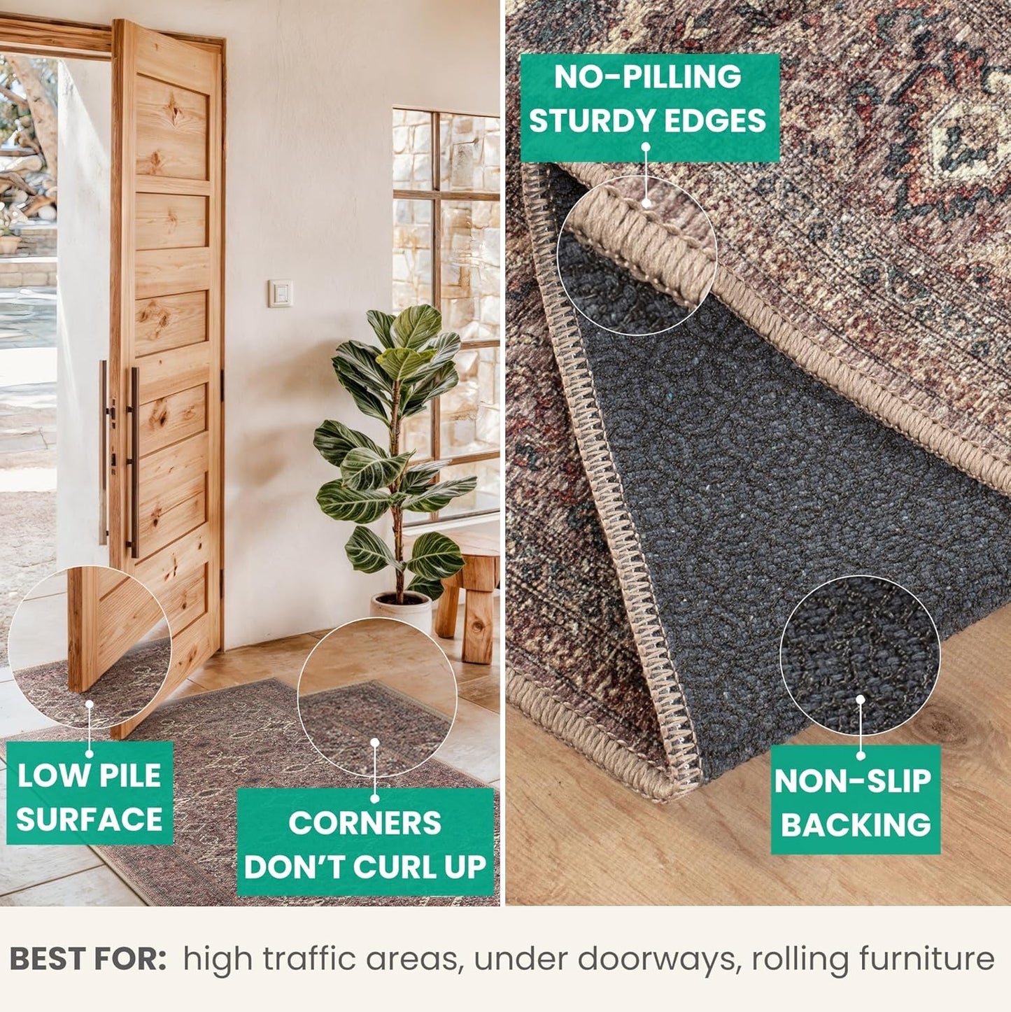 Bloom Rugs Washable Non-Slip 8' x 10' Rug - Beige Traditional Bordered Area Rug for Living Room, Bedroom, Dining Room, and Kitchen - Exact Size: 8' x 10'