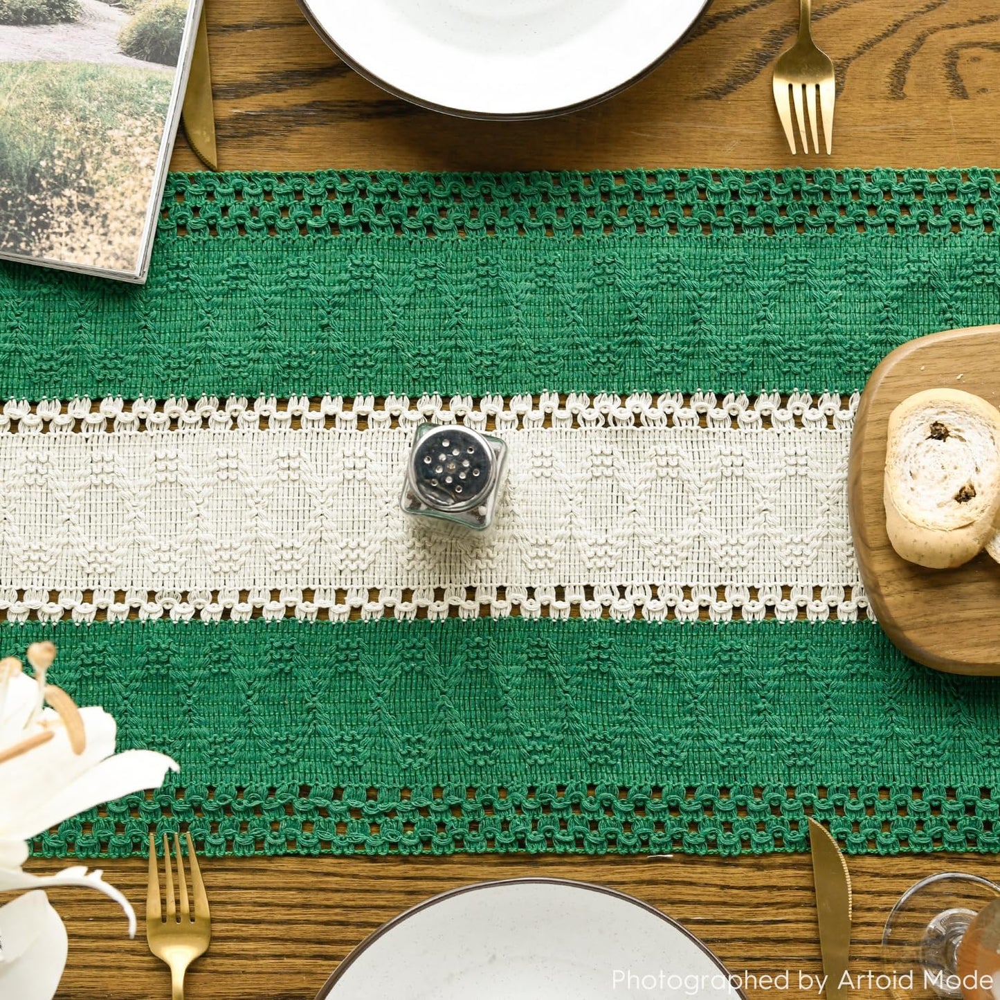 Artoid Mode Dark Green Farmhouse Rustic Table Runner, Seasonal Hollow Kitchen Dining Table Decoration for Home Party Decor 12x90 Inch