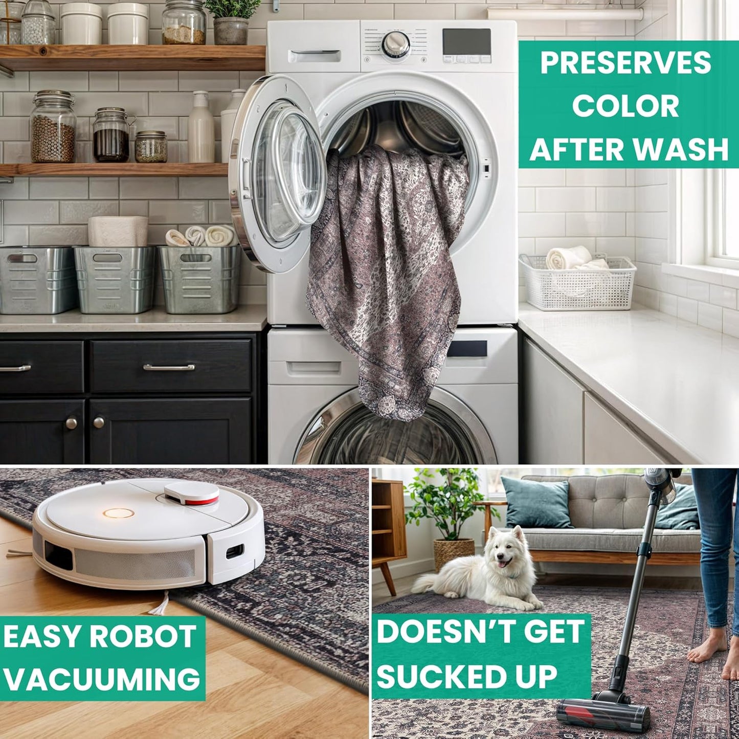 Bloom Rugs Washable Non-Slip 12 ft Runner - Cream/Green Traditional Medallion Runner for Entryway, Hallway, Bathroom, and Kitchen - Exact Size: 2.5' x 12'