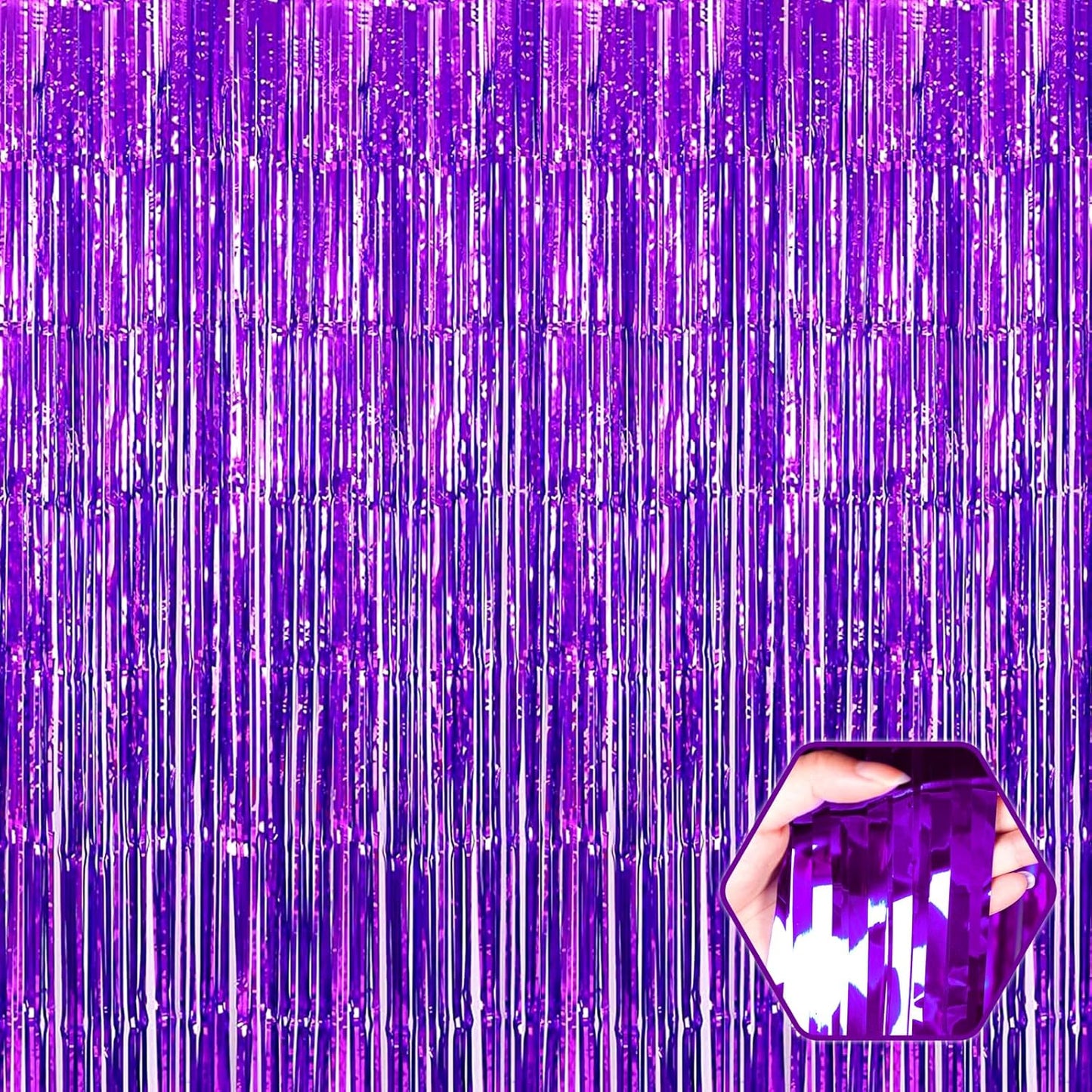 3 Pack Purple Foil Fringe Curtain Backdrop, 3.28Ft x 8.2Ft Metallic Tinsel Foil Fringe Streamer Curtains for Photo Booth, Christmas Day, Thanksgiving, Wedding, New Year Party Decorations