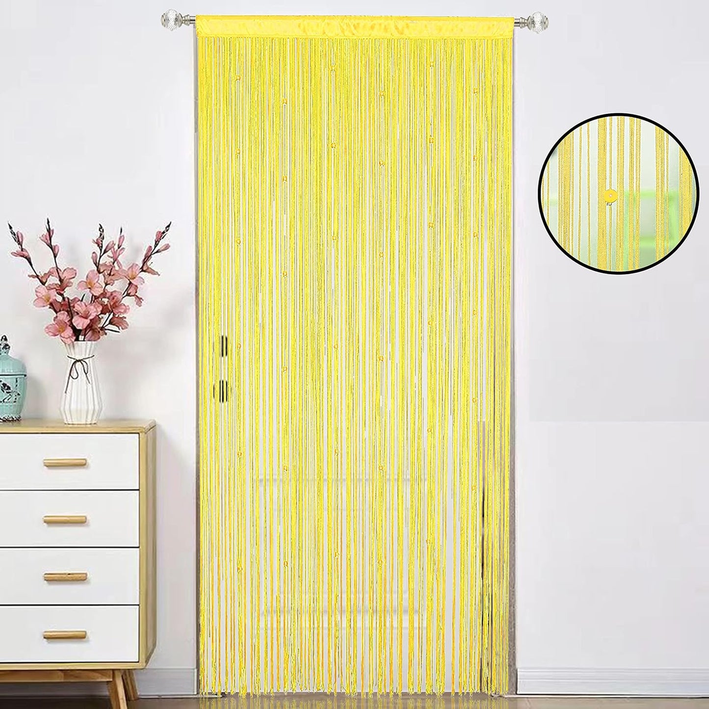 Beaded Doorway Curtain Door Beads Dense String Curtains Fringe Hippie Perfect for Wall Hanging Decor Room Divider Privacy Doors Window Closet Doorways Decorations (100x280cm,Yellow)