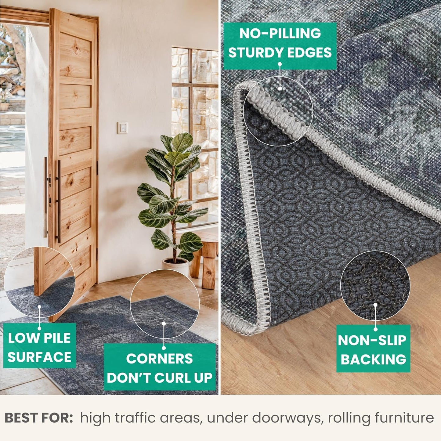 Bloom Rugs Washable Non-Slip 3' x 5' Rug - Dark Teal Traditional Medallion Area Rug for Living Room, Bedroom, Dining Room, and Kitchen - Exact Size: 3' x 5'