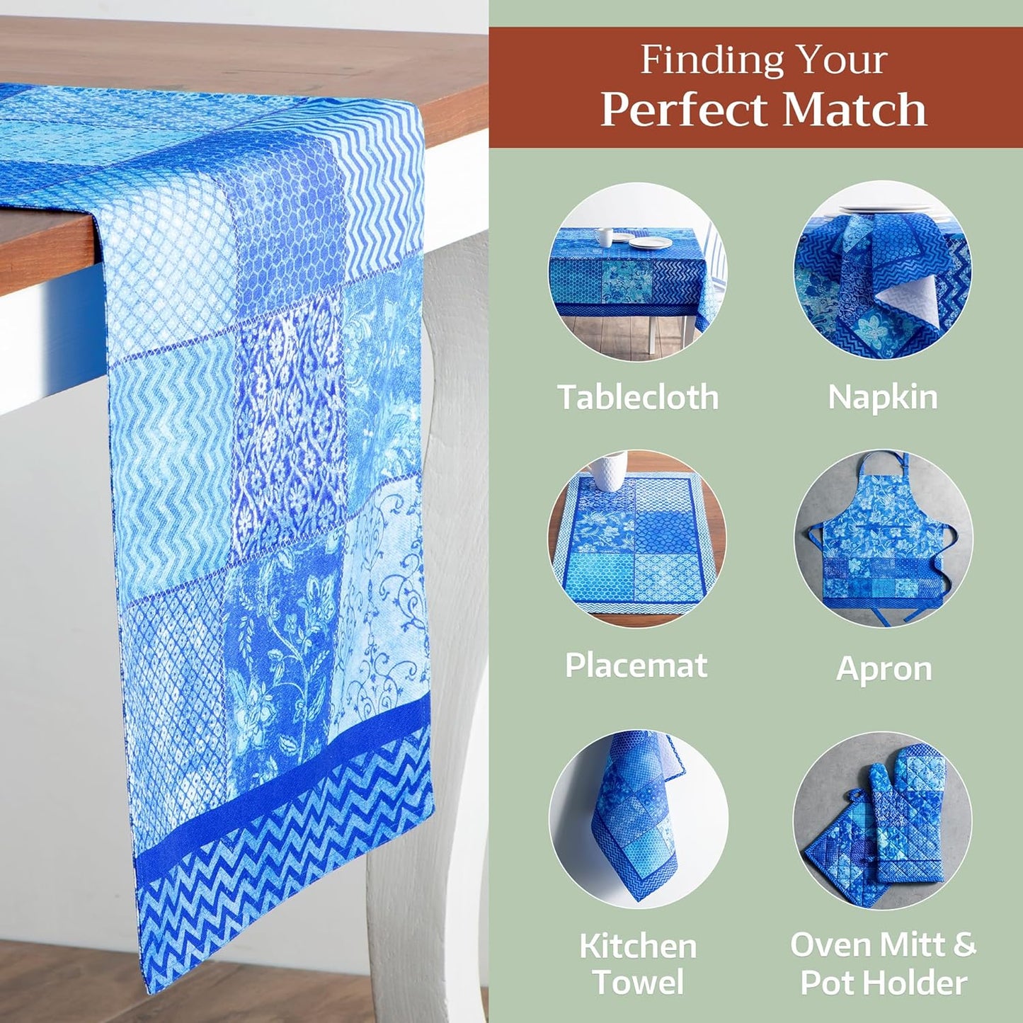 Maison d' Hermine Table Runner 100% Cotton Double Layer Table Runners 72 inches Long Decorative for Kitchen Dining Party Baby Shower Wedding Bridal Shower Spring Summer (Indigo Love, 14.50" x 72")