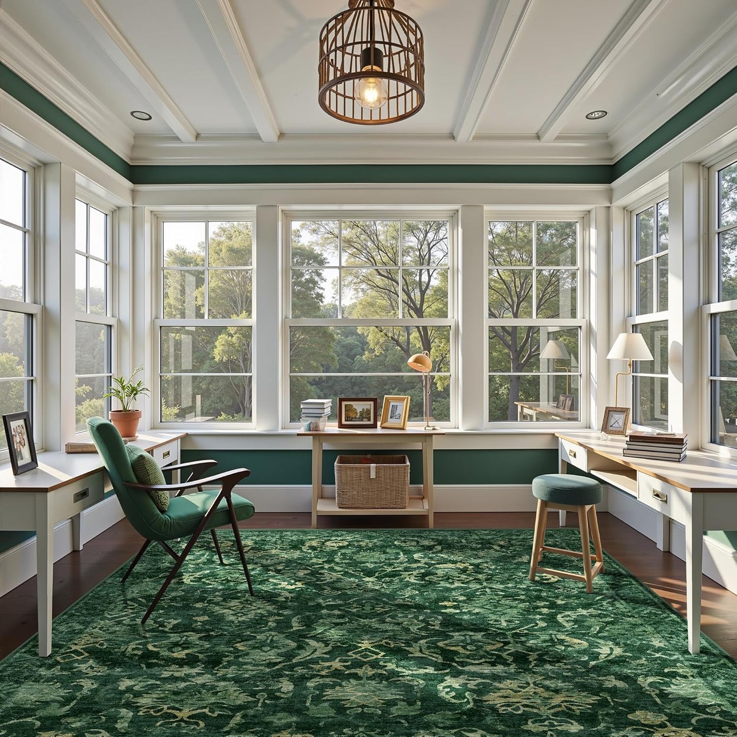 Deerly Dark Green Area Rugs 9x12 for Living Room Soft Non-Slip, Large Bedroom Rug Vintage Dining Room Rug Tribal Farmhouse Carpet for Dining Room Office Green