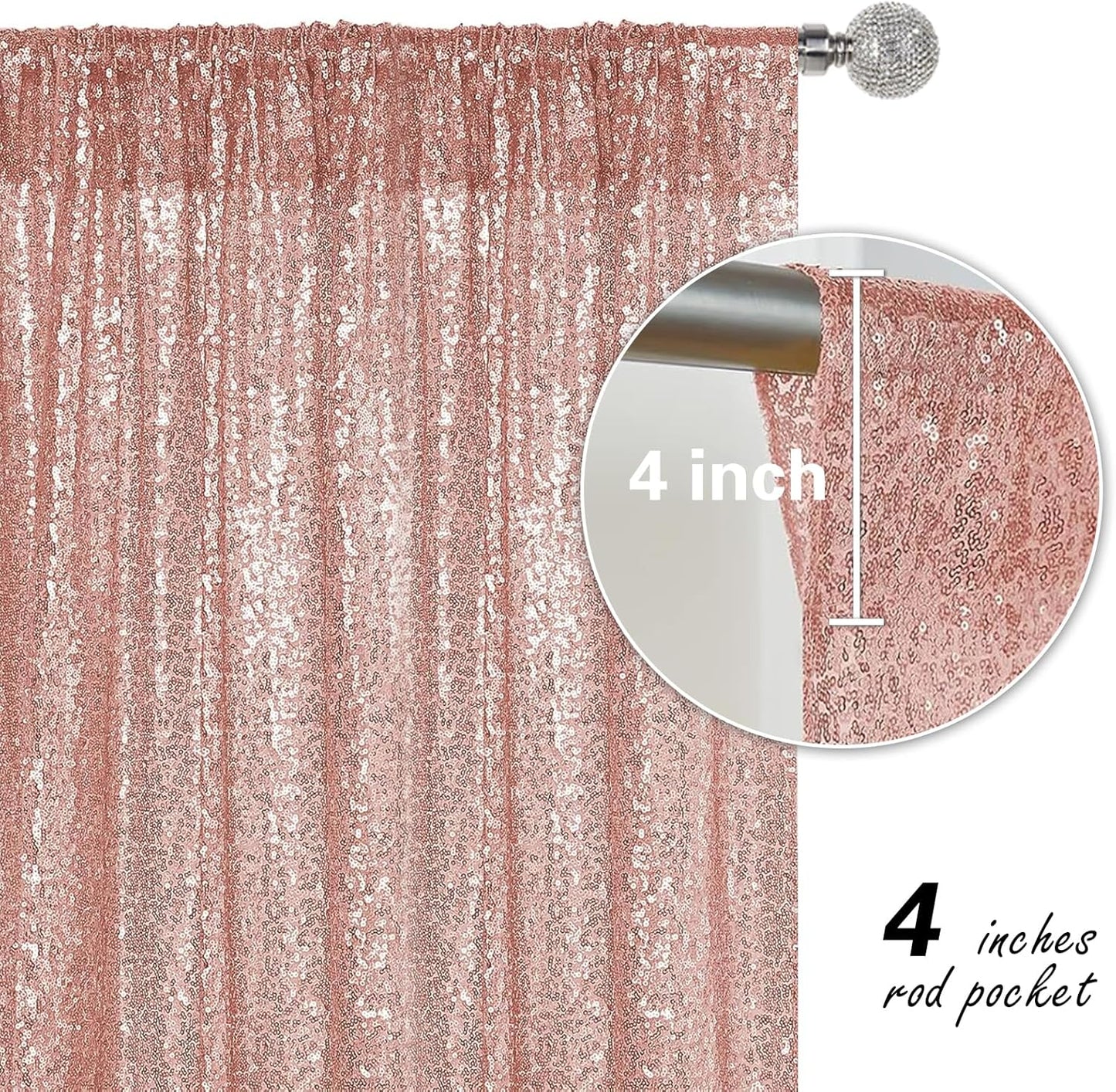 Rose Gold Sequin Backdrop Curtain 4 Pieces 2FTx8FT Glitter Photography Backdrop for Party Wedding Birthday Christmas Decorations