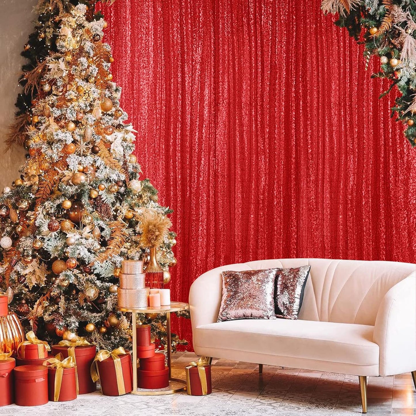 Hahuho Red Sequin Backdrop Curtain, 2PCS 2FTx8FT Glitter Backdrop Curtain for Parties, Christmas, Wedding, Party Decoration（2 Panels, 2FT x 8FT, Red