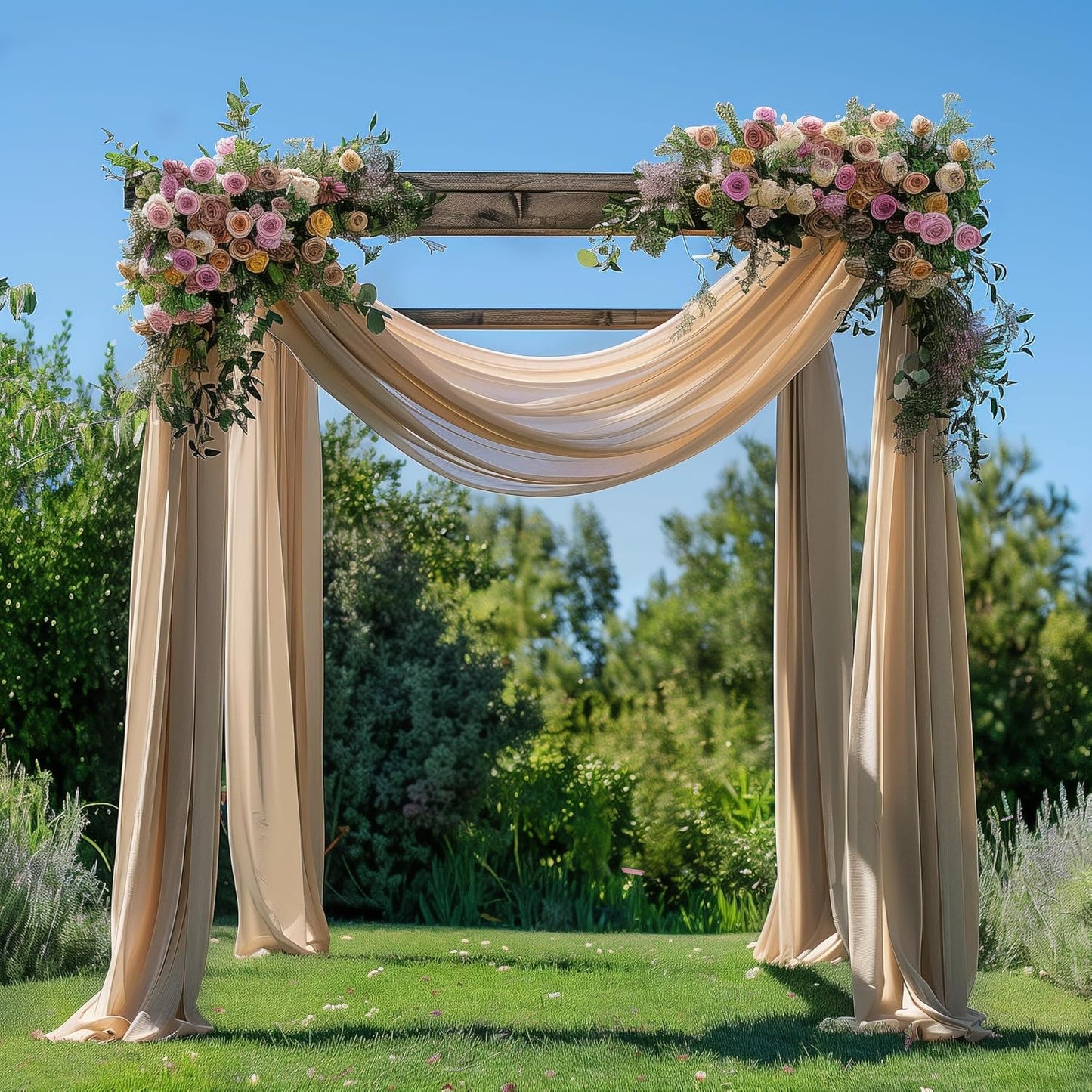 Wedding Arch Draping Fabric 4 Panels 28.7" x 20FT Nude Sheer Chiffon Backdrop Drapes for Wedding Ceremony Birthday Party Bridal Shower Outdoor Decoration