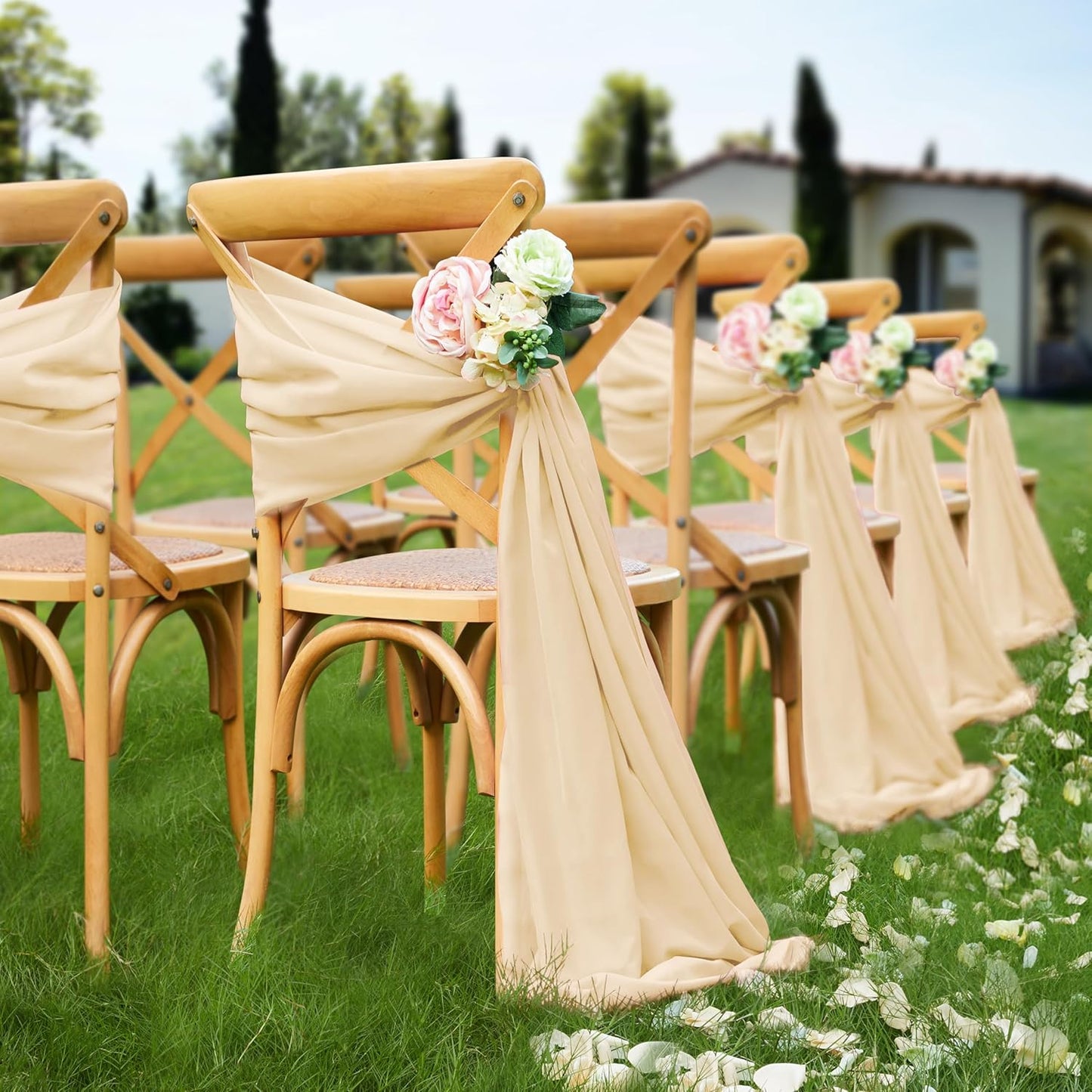 VACVELT Wedding Arch Draping Fabric Champagne Chiffon, 2 Panels Sheer Drapes 30 Inch x 20ft Chiffon Backdrop Curtain Decor, Outdoor Sheer Drapery for Ceremony Party Ceiling