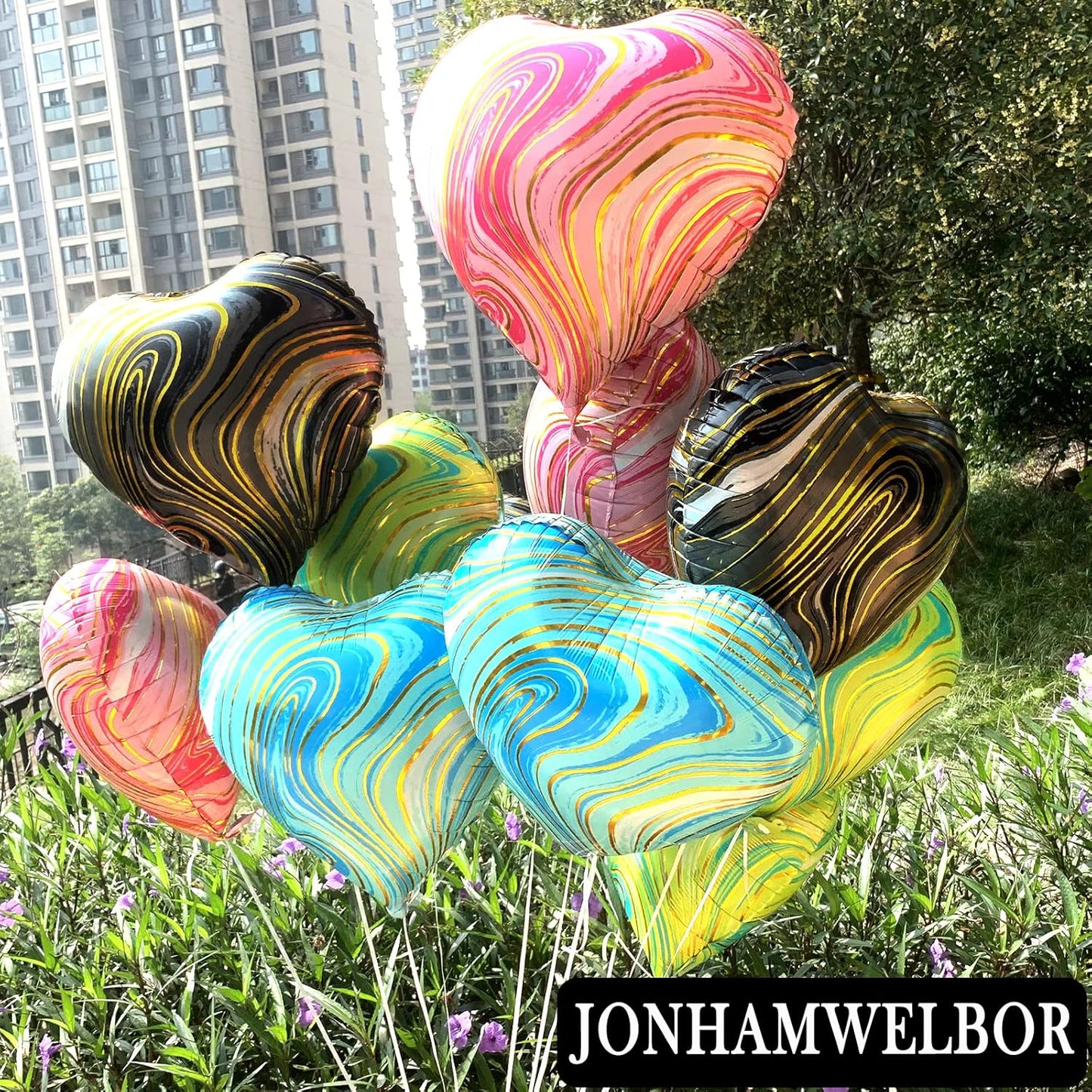 Jonhamwelbor 20Pcs 18 inch Marble Black Foil Mylar Heart Shape Balloons Decorations Valentines Birthday Wedding Baby Shower Party (Marble Black)