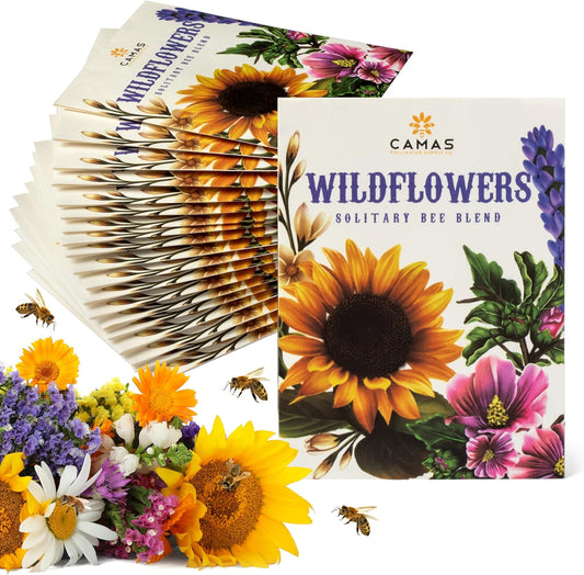 Camas- Pollinator Wildflower Seed Packets - (20) Party Favors to Attract Bees, Butterflies, and Hummingbirds to Your Plant and Flower Garden-Annual Wildflower Mix