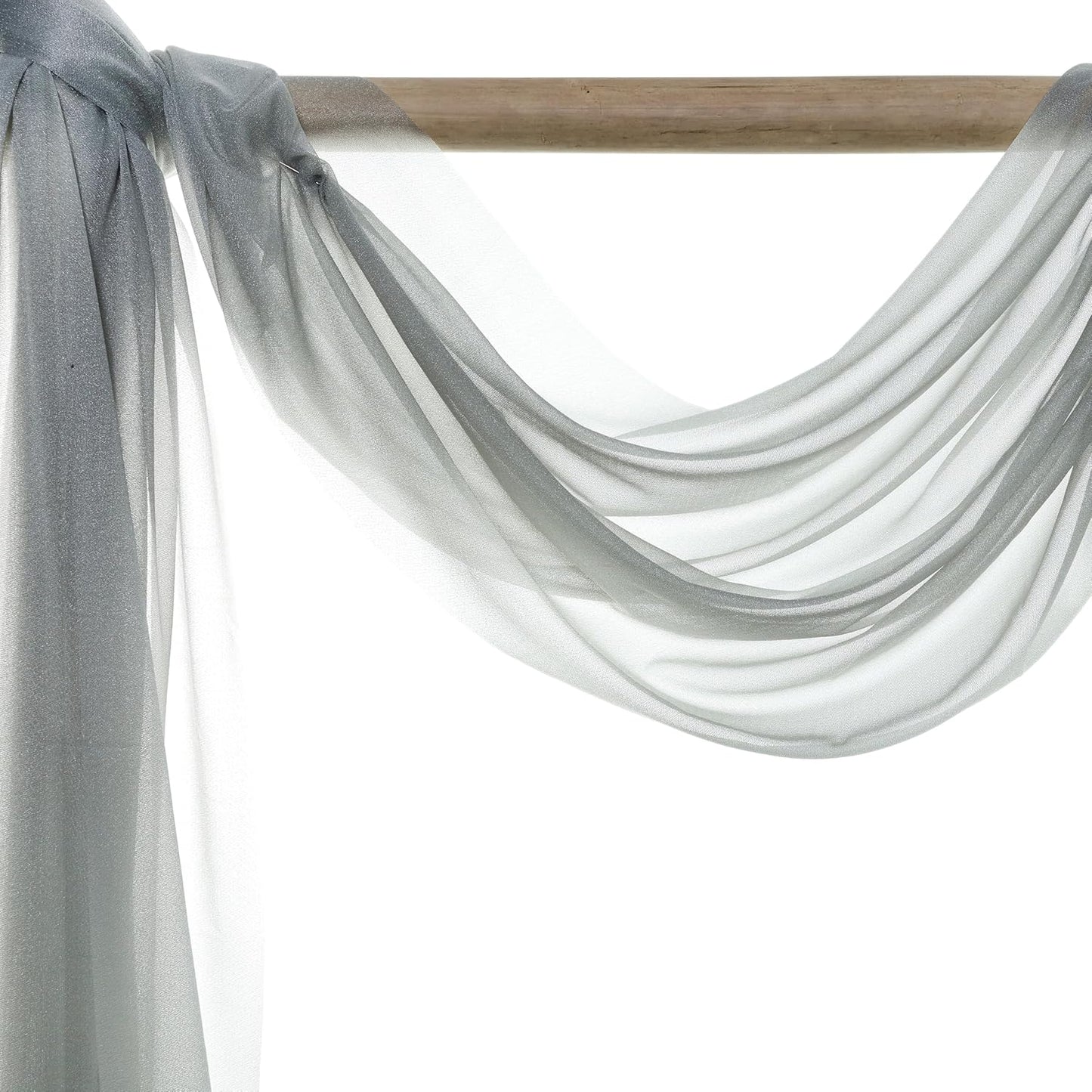 VDS Pack of 2 Panel (30 Inch X 30 Feet) Wedding Arch Draping Fabric Sheer Chiffon Fabric Drapery for Wedding Ceremony Reception Swag Backdrop Canopy Chuppah ARBO Altars Decoration (Grey)