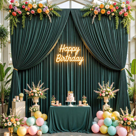 20ftx10ft Wrinkle Free Hunter Green Backdrop Curtains for Party Background, 4 Panels Silky Fabric Green Photo Backdrop Drapes Back Drop Cloth for Wedding Birthday Photography Baby Shower Decor