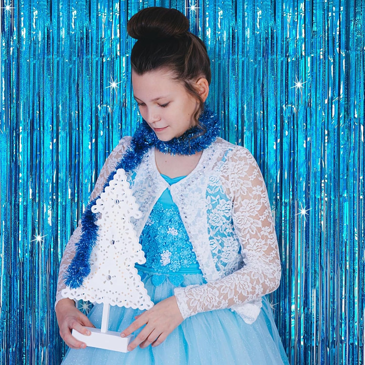 Tinsel Curtain Party Backdrop Blue Birthday Decorations 5 Packs Glitter Foil Fringe Curtain Party Decor Streamers Photo Booth for Birthday Christmas Wedding Halloween Graduation Decorations