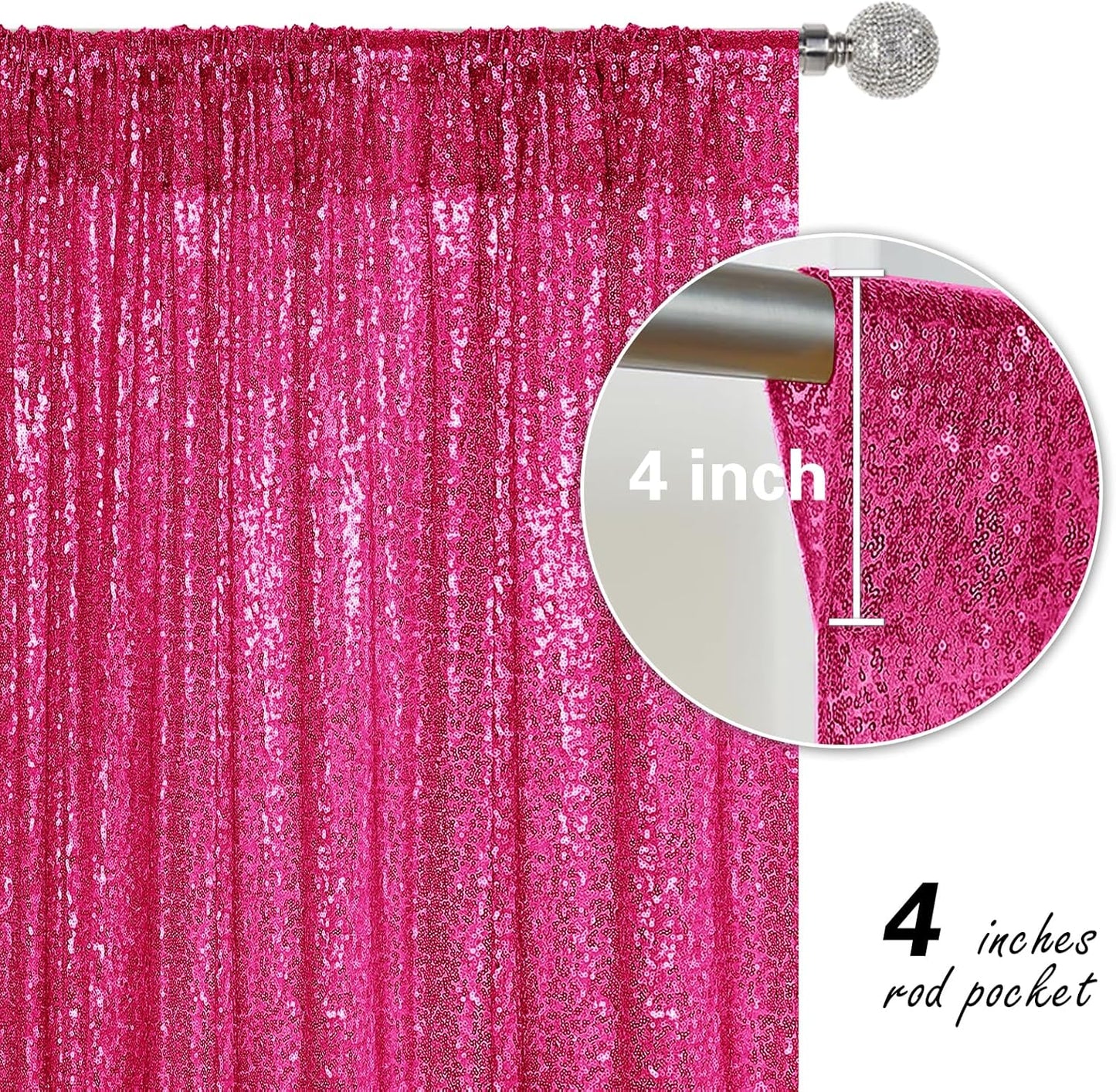 Fuchsia Sequin Backdrop Curtain 4 Pieces 2FTx8FT Glitter Photography Backdrop for Party Wedding Birthday Christmas Decorations