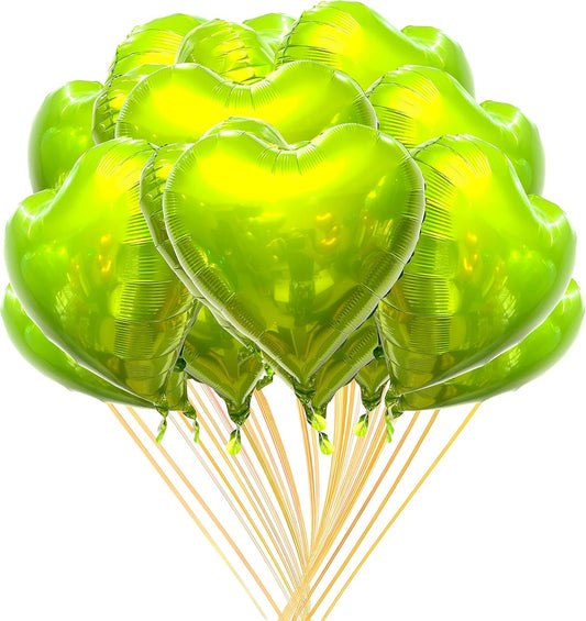 Jonhamwelbor 20Pcs 18 inch Lime Green Foil Mylar Heart Shape Balloons Decorations Valentines Birthday Wedding Baby Shower Party (Lime Green)