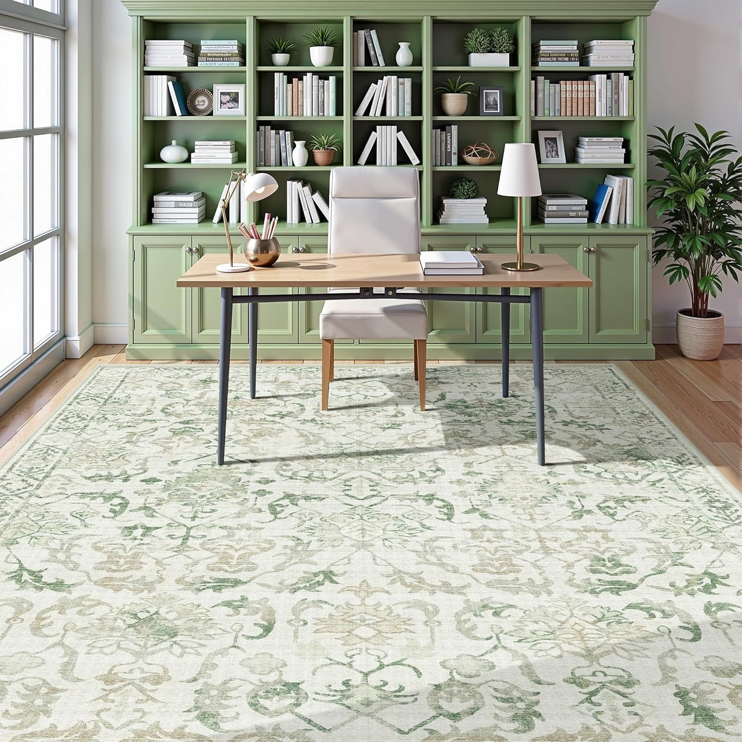 Deerly Green Area Rugs 9x12 for Living Room Soft Non-Slip, Large Bedroom Rug Vintage Dining Room Rug Tribal Farmhouse Carpet for Dining Room Office Green