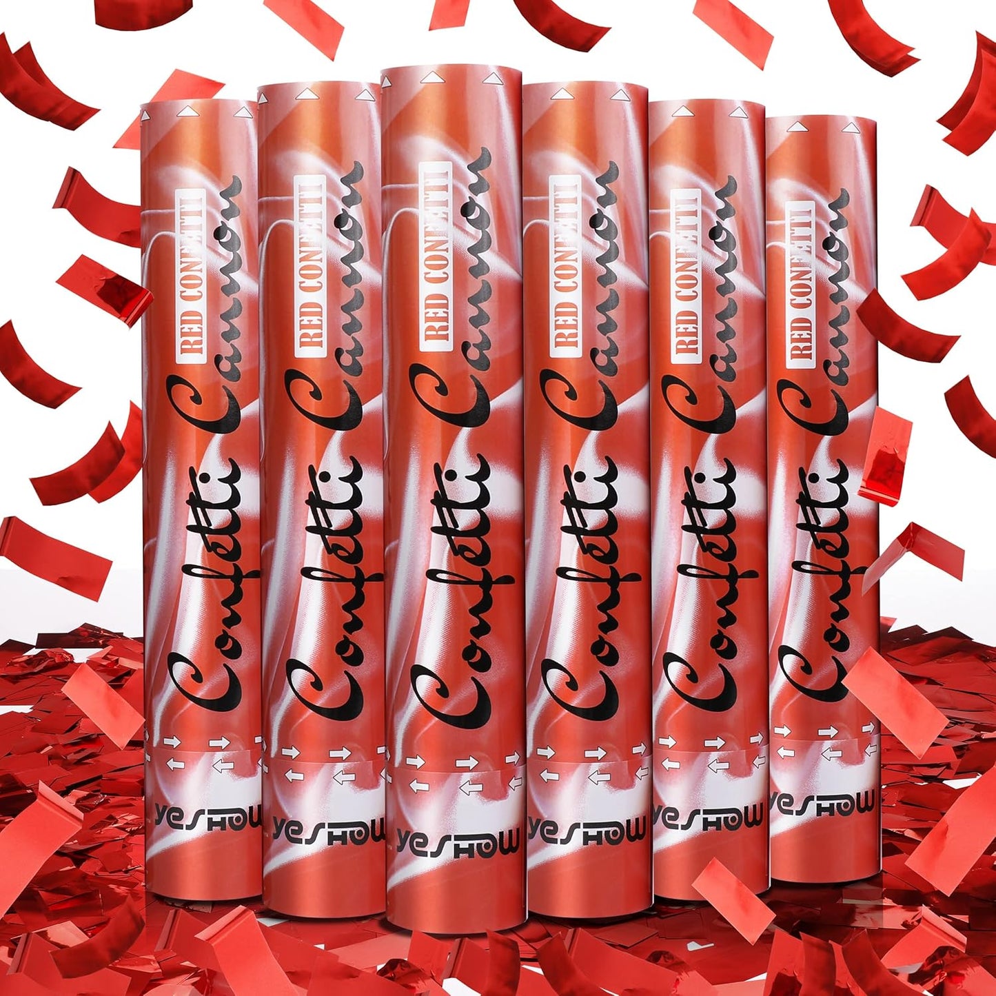 Confetti Cannon Party Poppers Shooters Red,YESHOW Confetti Bomb Blaster(6 pack) for Birthday Christmas New Year’s Eve Wedding Graduation