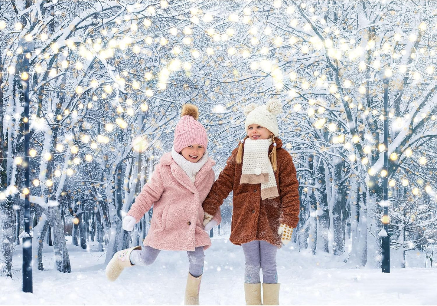 10x8FT Winter Snowy Scene Photography Backdrop Wonderland Snowflake Tree Snow Background Bokeh Glitter White Snow Forest Landscape Party Photo Booth Studio Props