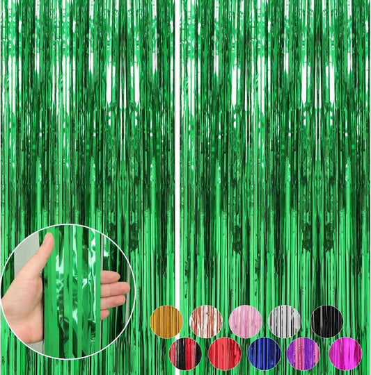 2 Pack Green Foil Fringe Curtains Streamers Party Decorations 3.3 x 8.2 ft, Tinsel Curtain Fringe Backdrop for Parties, Door Fringe Birthday Streamers, Photo Booth Backdrops, Party Decor