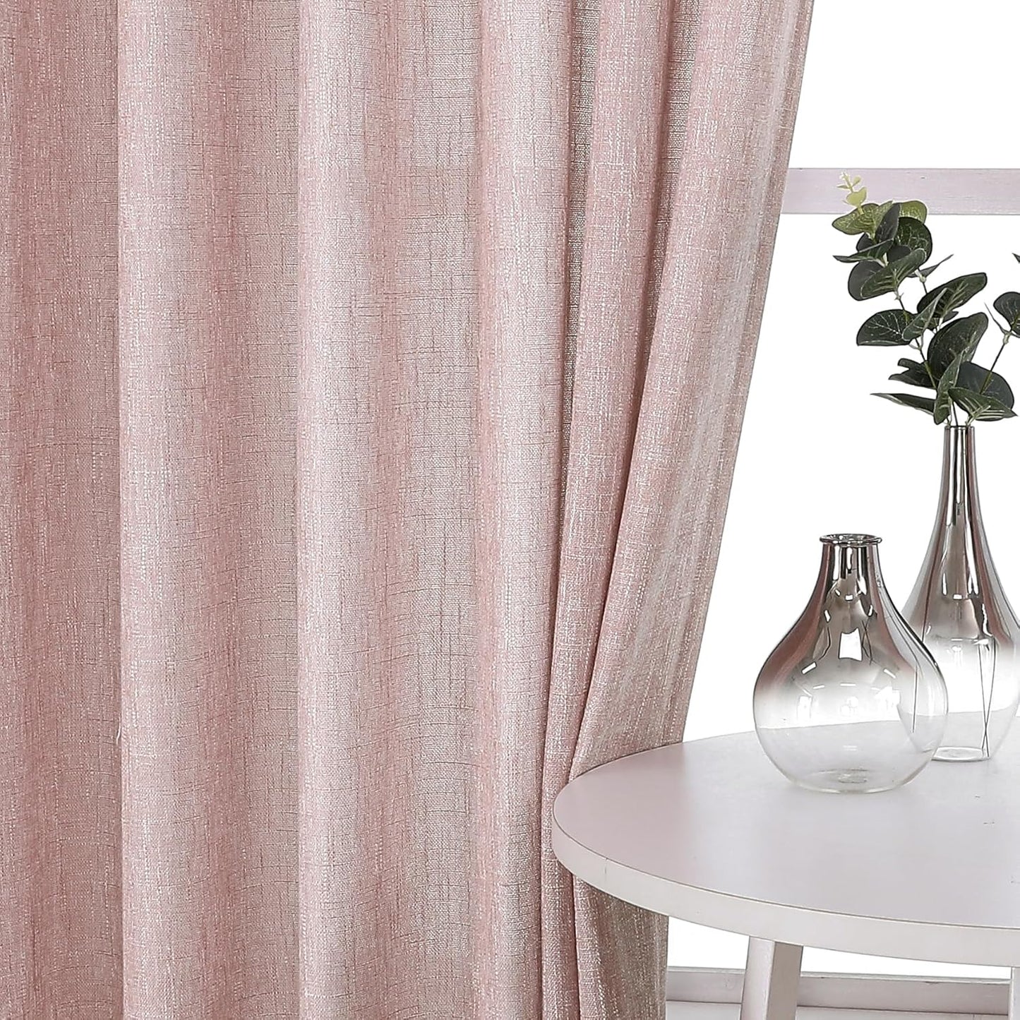 Vision Home Pink Pinch Pleated Semi Sheer Curtains for Girls Bedroom Living Room Textured Light Filtering Window Curtains 120 inch Rayon Blended Pinch Pleat Pink Drapes with Hooks 2 Panels 40"Wx120"L