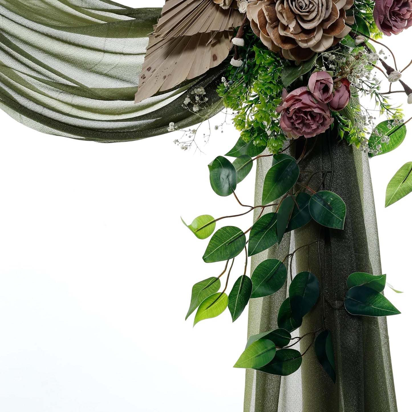 VDS Pack of 2 Panel (30 Inch X 20 Feet) Wedding Arch Draping Fabric Sheer Chiffon Fabric Drapery for Wedding Ceremony Reception Swag Backdrop Canopy Chuppah ARBO Altars Decoration (Olive)