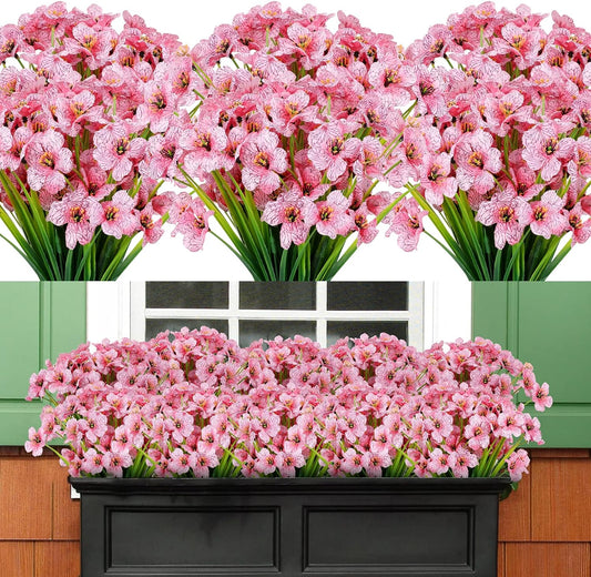 AmyHomie 20 Bundles Artificial Flowers for Outdoor Outside Spring Summer Decoration UV Resistant Faux Flowers No Fade Fake Plastic Plants Garden Porch Window Box Decorating (Pink)