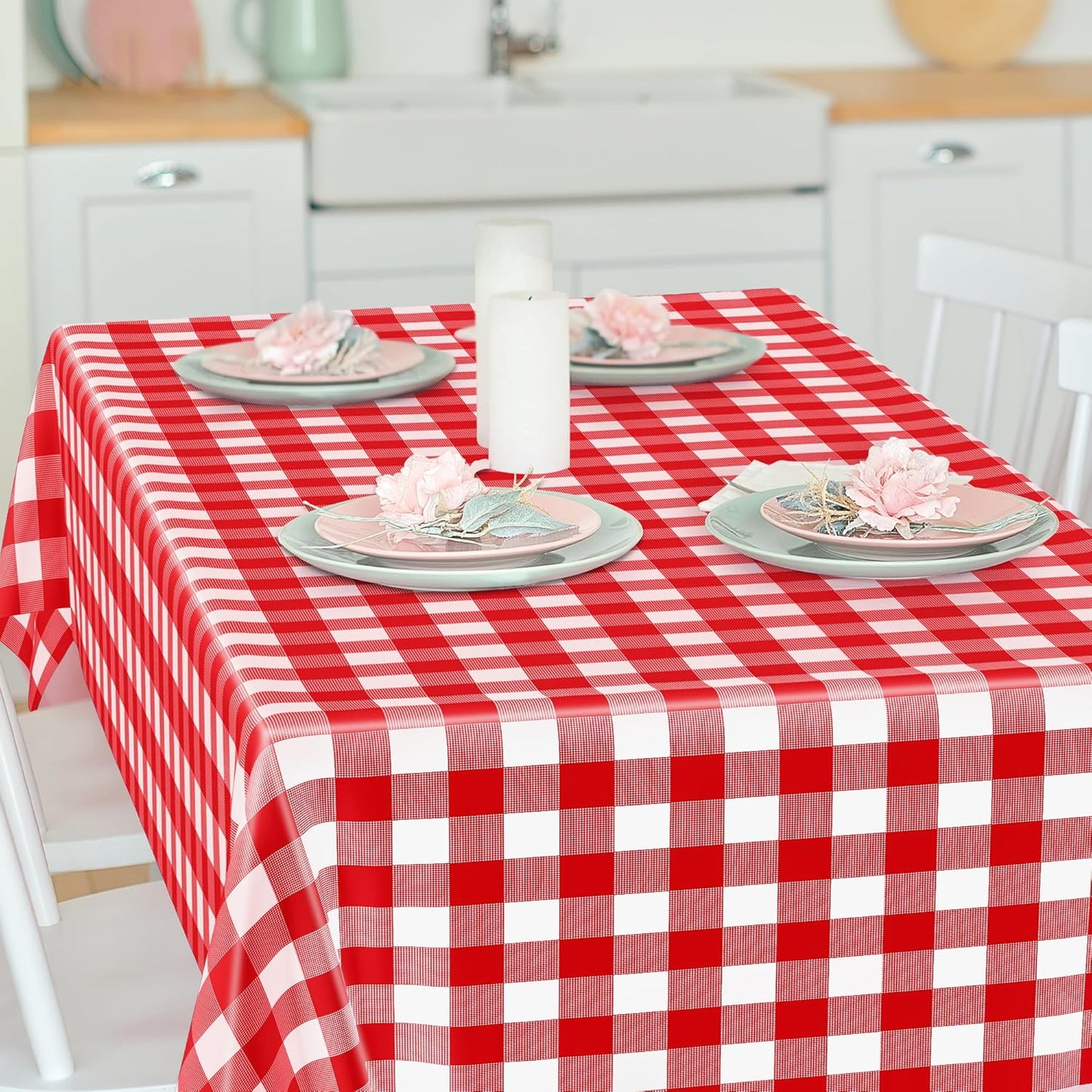 12Pack 54" x 108" Table Cloth Rectangle Table, Waterproof Plastic Table Cloth Ddisposable, Red and White Checkered Tablecloth Table Cover for Outdoor Picnic Birthday Party Gathering BBQ Holiday Dinner