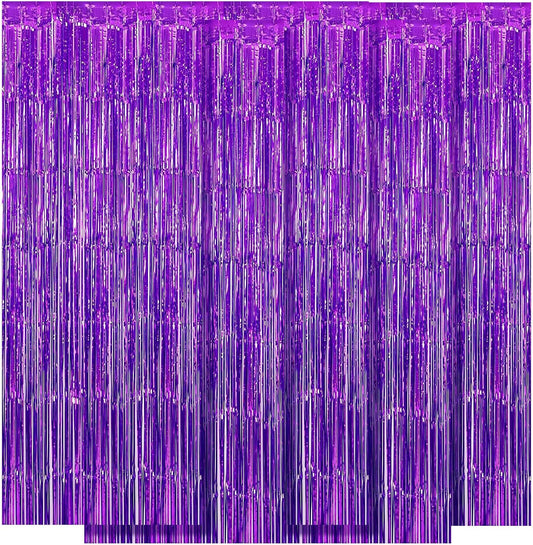 5 Pack Purple Fringe Backdrop 3.2ft x 8.2ft Foil Curtain Tinsel Foil Fringe Curtains Backdrop Tinsel Backdrop Streamers for Birthday Curtain Party Decoration Wedding Christmas Decoration (Purple)