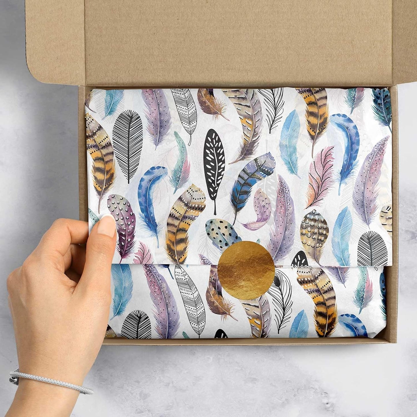 Colors of Rainbow - Feather - 12 Sheets, 20 inch X 29 inch - Italian Print Tissue Paper for Decoupage Gift Basket Gift Bag Party Crafts (Feather)