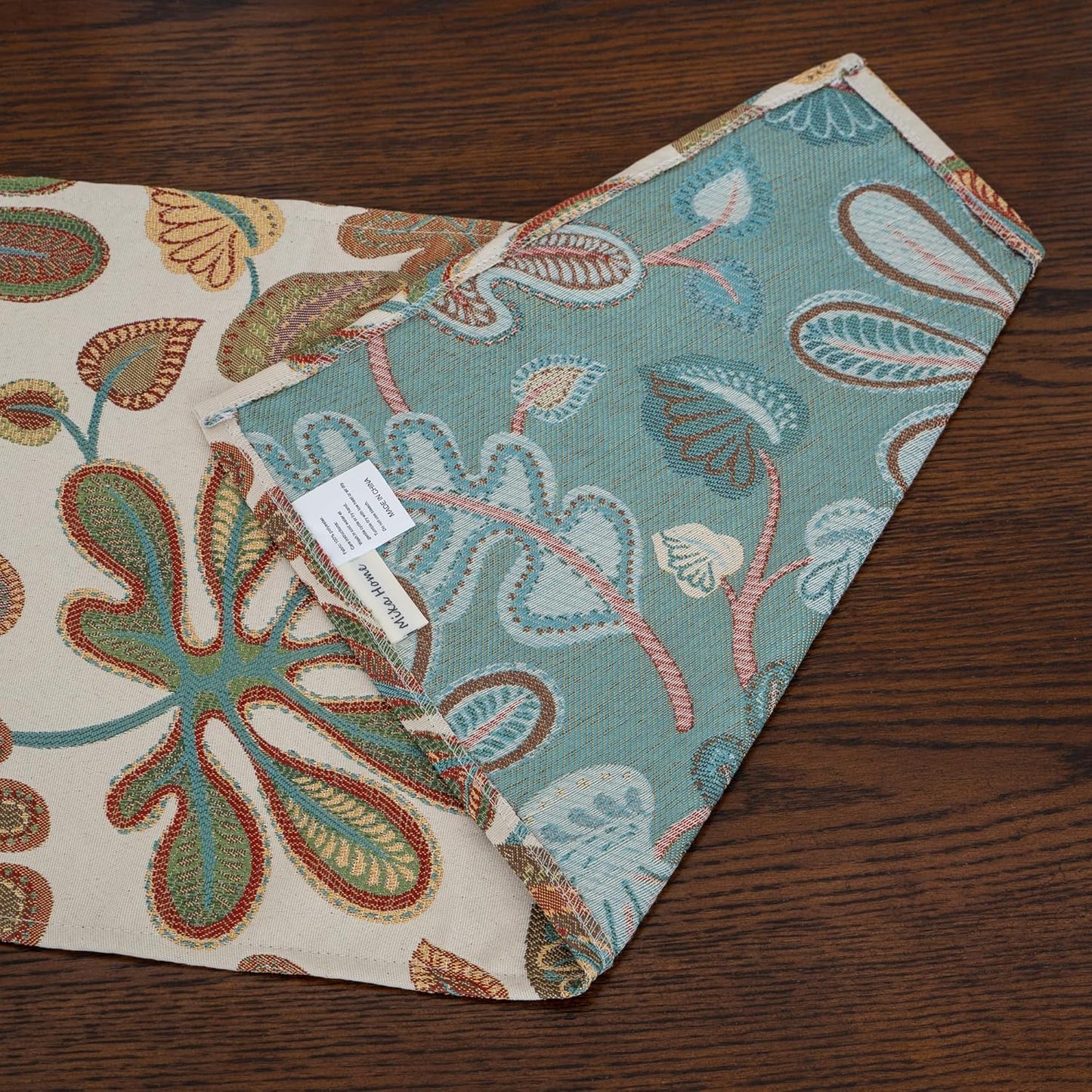 Mika Home Tropical Leaf Table Runner for Home Decor 13X72 Inches Teal Brown Seasonal Dining Table Decoration for Home