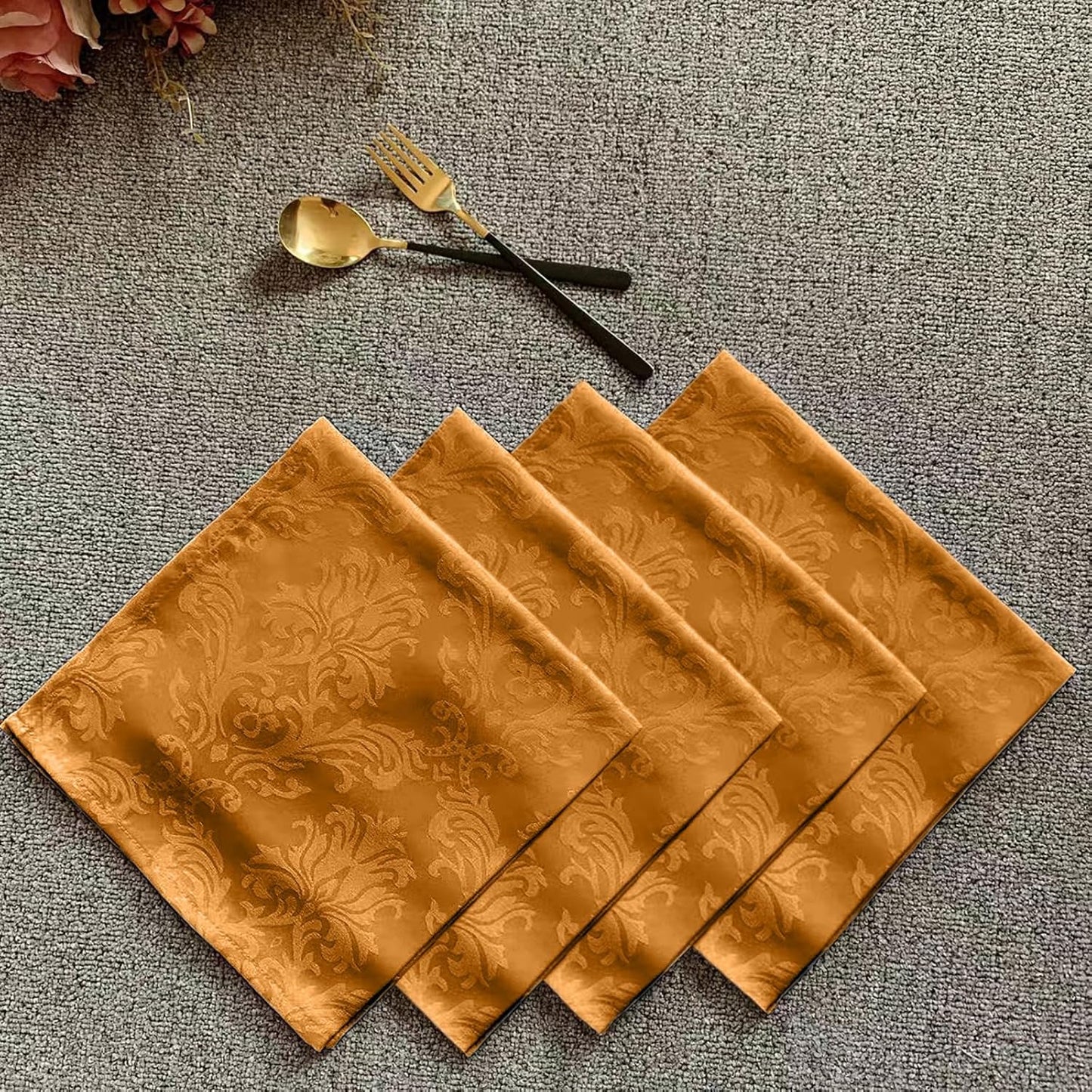 SASTYBALE Brown Jacquard Square Napkin, 20x20 Inche Damask Wrinkle Resistant Soft Polyester Napkins, Fabric Cloth Dinner Napkins for Wedding, Winter, Holiday, Xmas, Parties, Set of 4 (Brown)