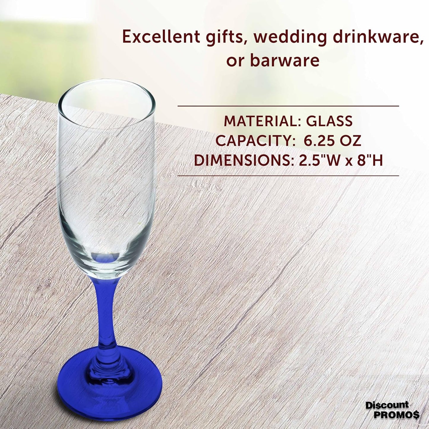 DISCOUNT PROMOS Premiere Champagne Flutes 6.25 oz. Set of 10, Bulk Pack - Elegant Drinkware for Weddings, Events, & Promotional Gifts - Blue