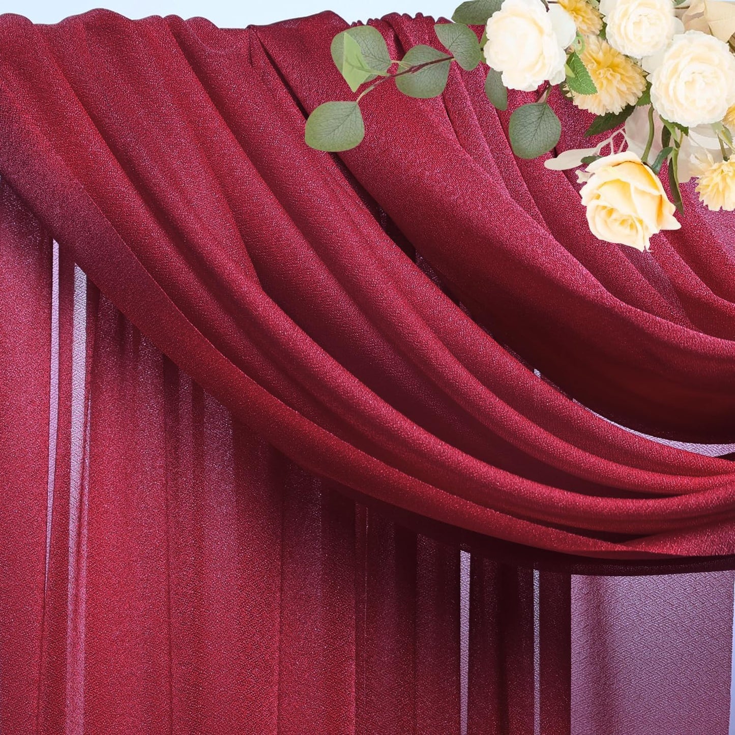 Wokceer Wedding Arch Draping 2 Panels 28.7" x 20FT Burgundy Sheer Fabric Backdrop for Ceremony, Birthday Party, Bridal Shower Decoration