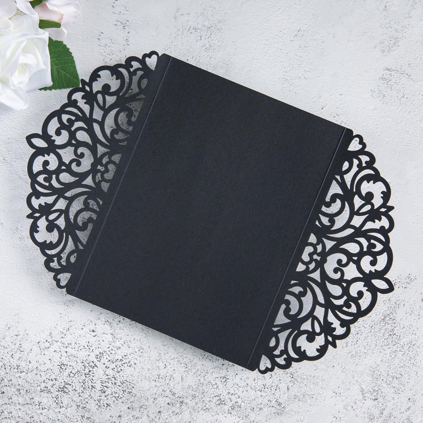 20Pcs Black Laser Cut Invitation Cards With Blank Inner Sheets for Wedding Cards Bridal Shower Engagement Quinceanera Invitation (No Envelopes)