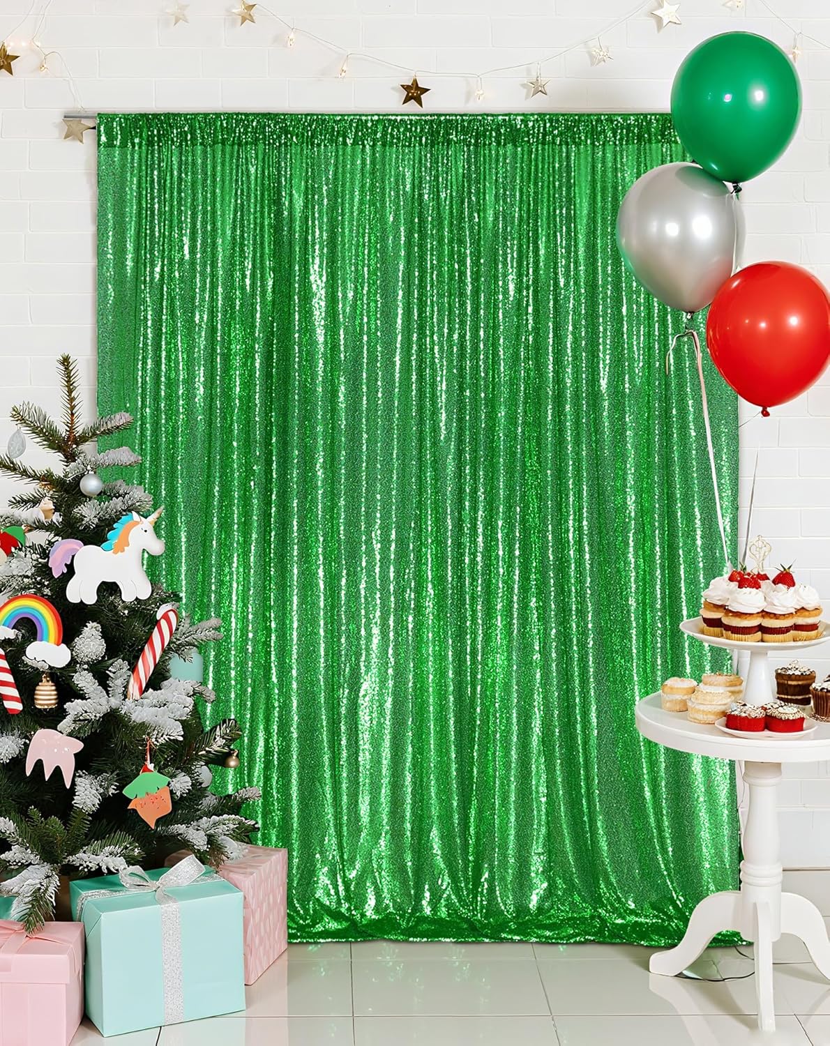 Eternal Beauty Green Sequin Backdrop, 8x10 Ft Glitter Background Curtains for Christmas Shimmer Photography Party Wedding Birthday Back Drop Decor
