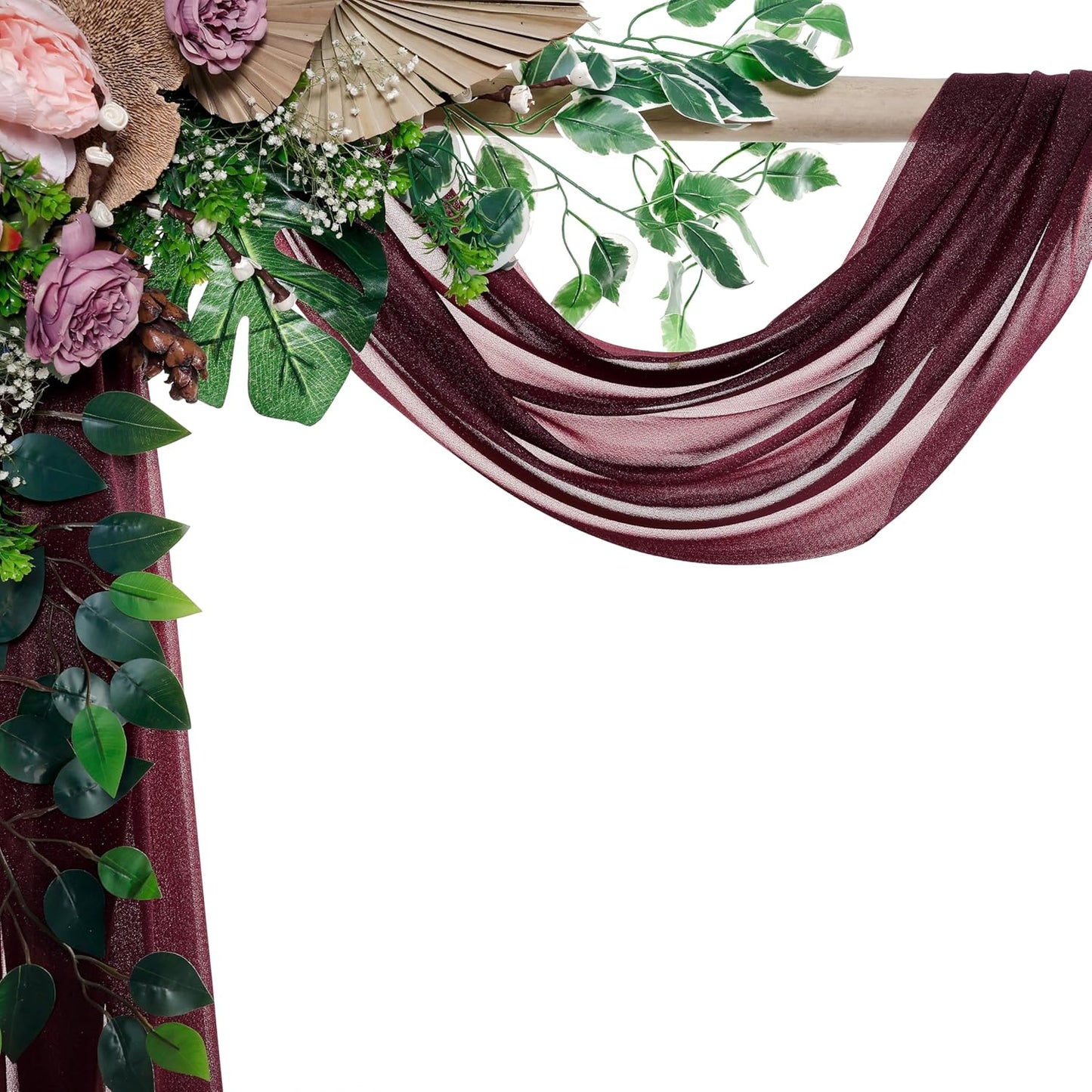 VDS Pack of 1 Panel (30 Inch X 100 Feet) Wedding Arch Draping Fabric Sheer Chiffon Fabric Drapery for Wedding Ceremony Reception Swag Backdrop Canopy Chuppah ARBO Altars Decoration (Burgundy)