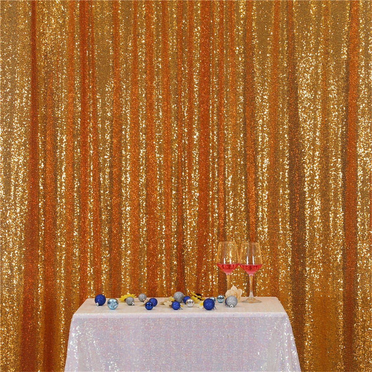 Eternal Beauty Yellow Gold Sequin Backdrop, 7x7 Ft Glitter Background Curtains for Shimmer Photography Party Wedding Birthday Back Drop Decor