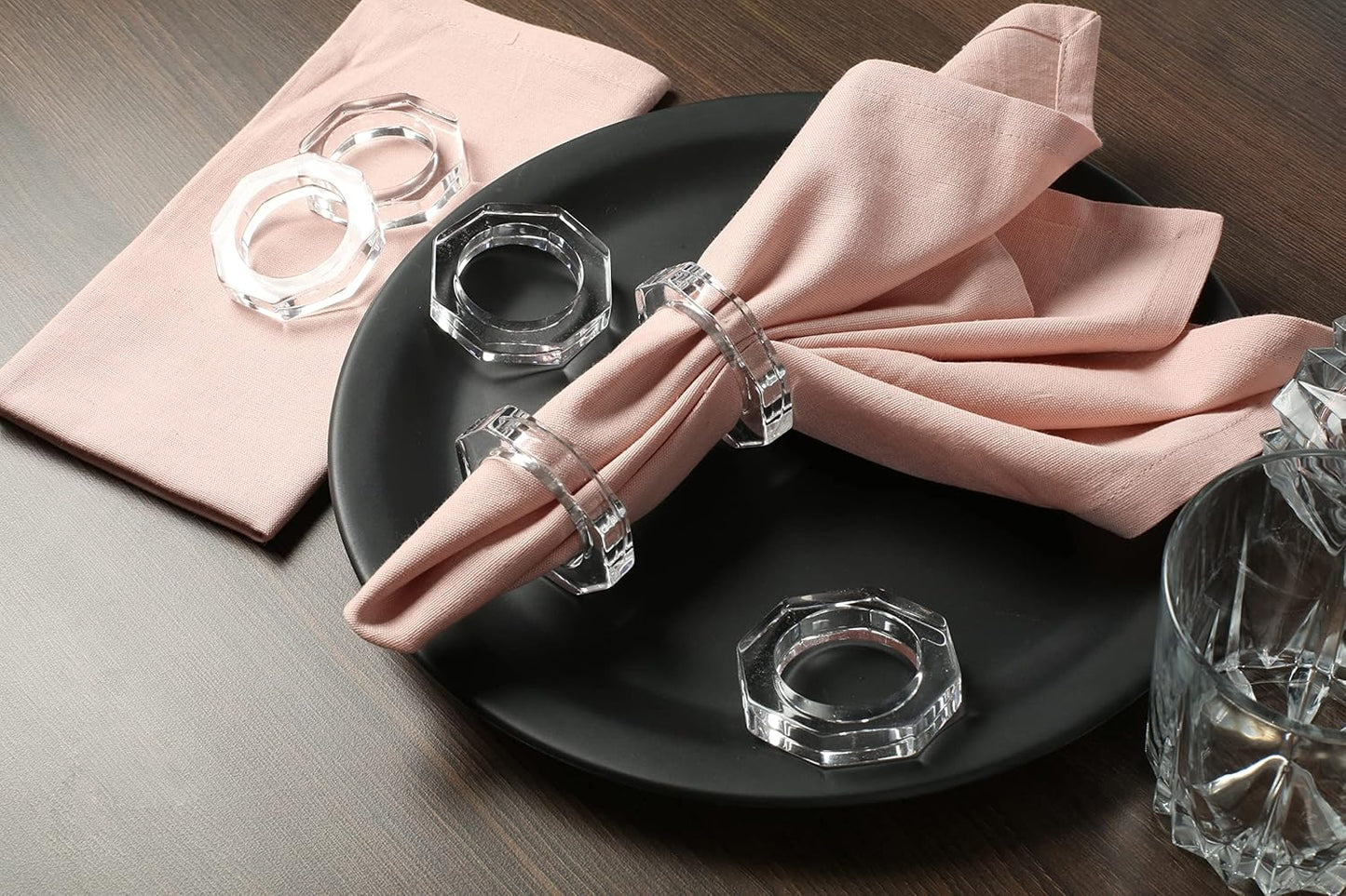 Acrylic Napkin Rings Set of 12 - Octagon Transparent Design for Christmas, Thanksgiving, Holiday Table Decor - Durable Crystal Napkin Holders for Dinner Parties & Everyday Use (Opaque)- CLEENTABLE