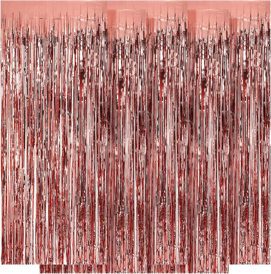 5 Pack Rose Gold Fringe Backdrop 3.2ft x 8.2ft Foil Curtain Tinsel Fringe Curtains for Birthday Party Decoration Wedding Christmas Decoration