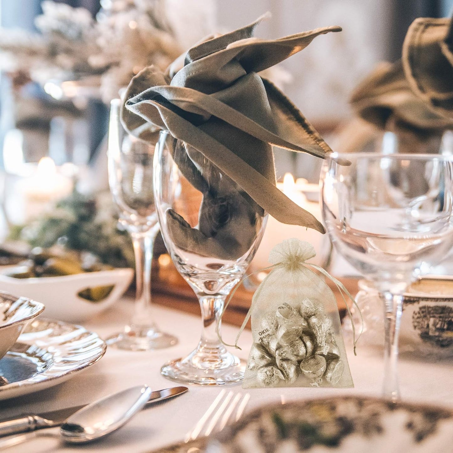 Super Z Outlet 100 Pack 5x7 Inch Mini Sheer Drawstring Organza Transparent Bags Jewelry Sack Pouches for Wedding, Party Decorations, Arts & Crafts Gifts (Ivory)