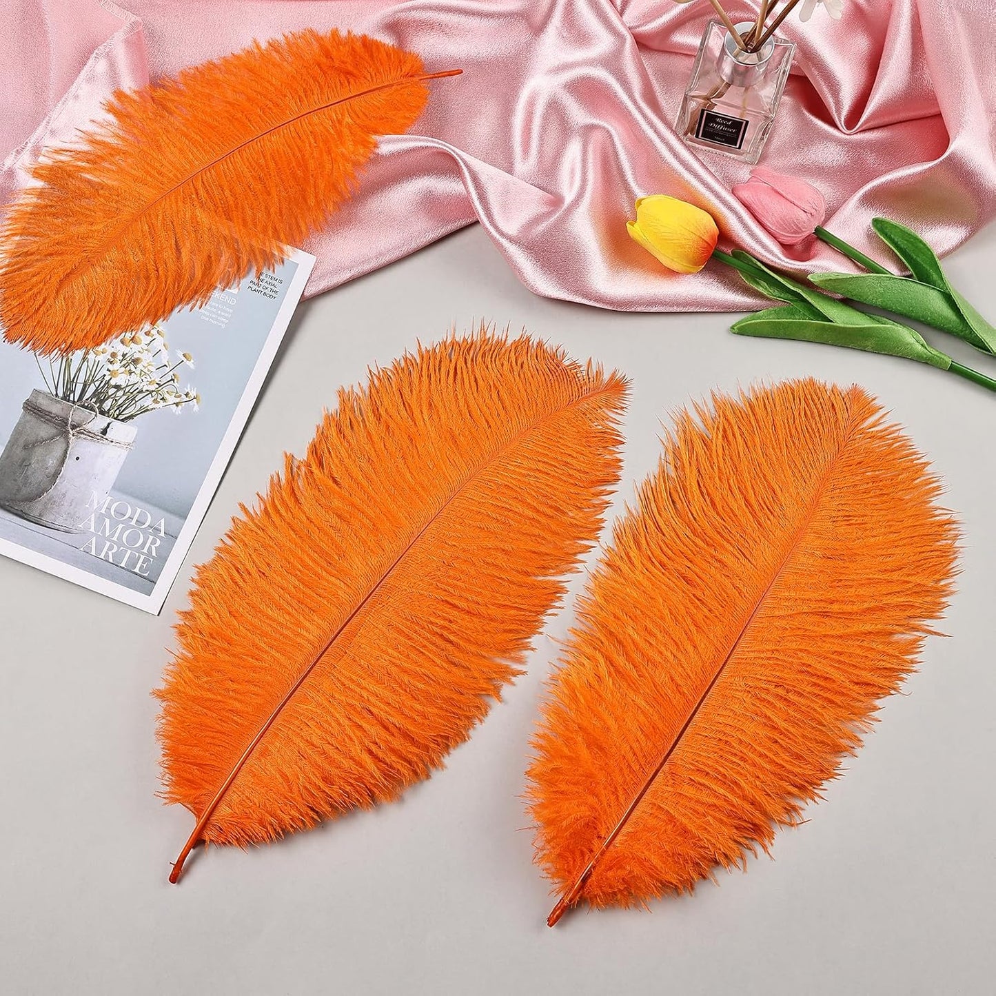 THARAHT Orange Ostrich Feathers 24pcs Natural Bulk 10-12Inch 25cm-30cm for Crafts Wedding Party Centerpieces Halloween and Home Decoration Feathers