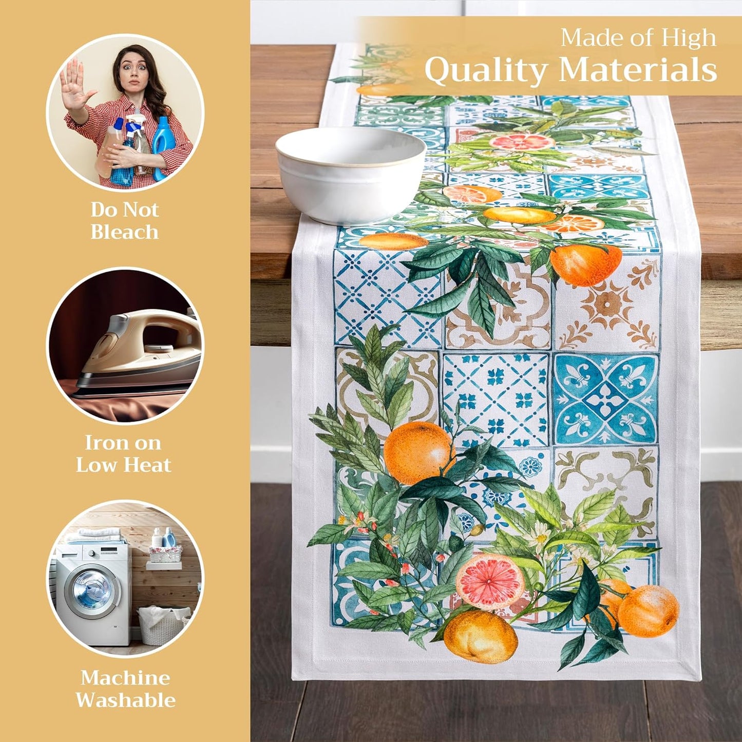 Maison d' Hermine Table Runner 100% Cotton Single Layer Table Runners 108 inches Long Decorative for Home Kitchen Dining Party Baby Shower Wedding Bridal Shower Spring Summer (Agrume, 14.50" x 108")