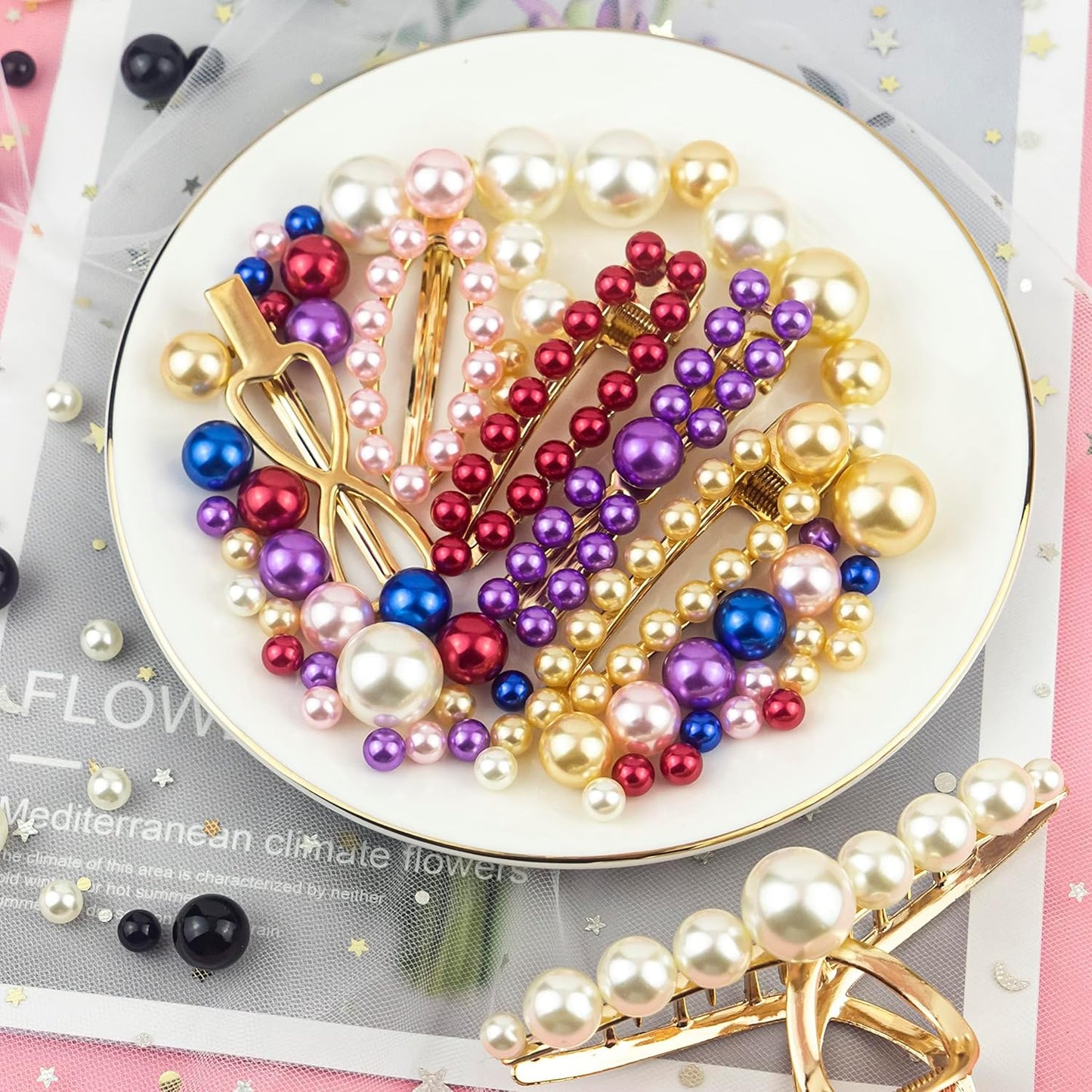 300Pcs Red Polished No Hole Faux Pearl Beads for Vase Filling Decorations, Plastic Pearls Vase Fillers, Table Scatters, Wedding Centerpiece, Home Decor, 8/14/20 mm