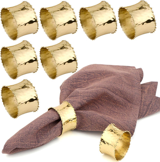 Gold Napkin Rings Set of 8 - Brass Metal Napkin Holders for Table Decor, Dinner Parties, Weddings, Holidays, Elegant Round Serviette Rings for Dining Table Decoration - ALPHA Living HOME