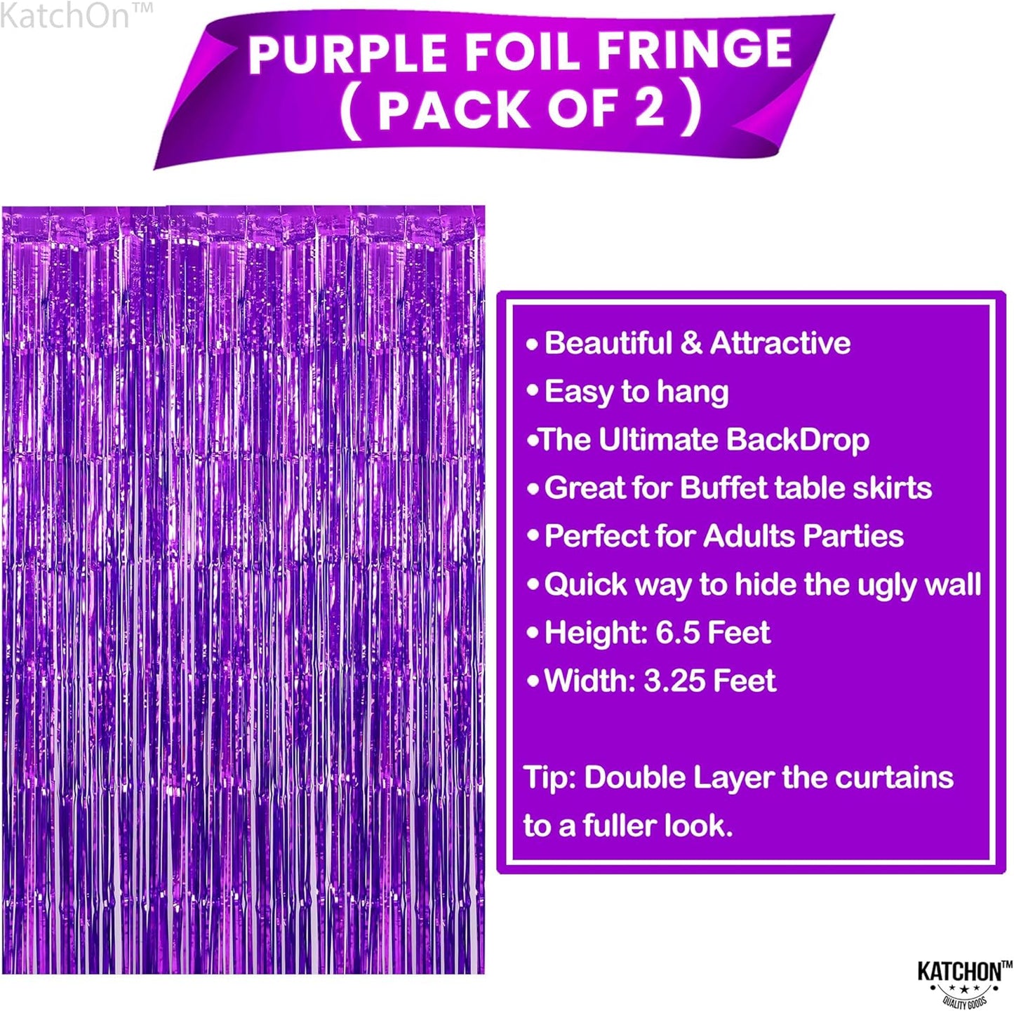KatchOn, Metallic Purple Foil Fringe Curtain - Pack of 2 | Streamer Backdrops for Purple Birthday Decorations | Bachelorette, New Year, Halloween Party Decorations | Unicorn, Mermaid Party Decoration