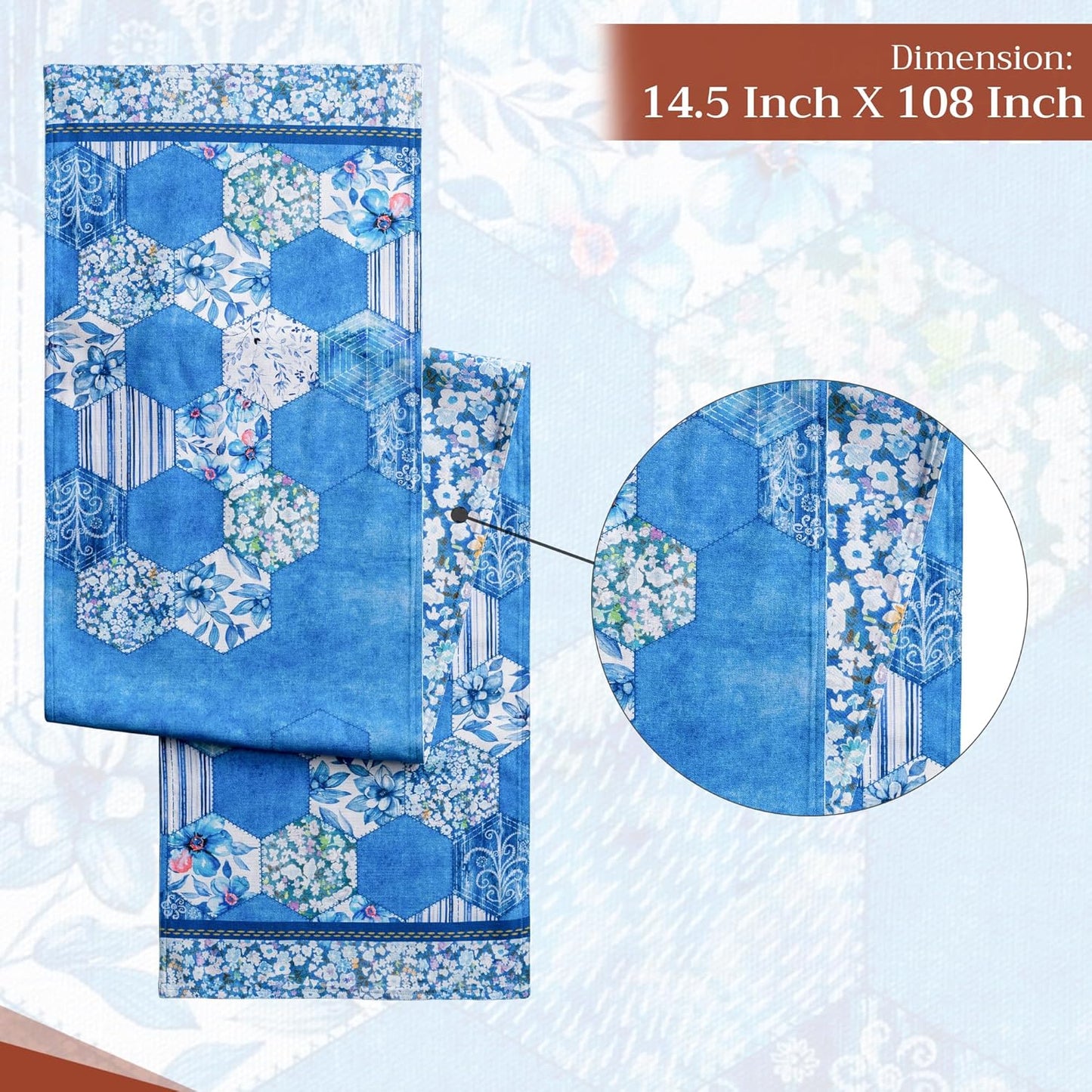Maison d' Hermine Table Runner 100% Cotton Double Layer Table Runners 108 inches Long Decorative for Home Kitchen Dining Party Wedding Bridal Shower Spring Summer (Summer Blues, 14.50" x 108")