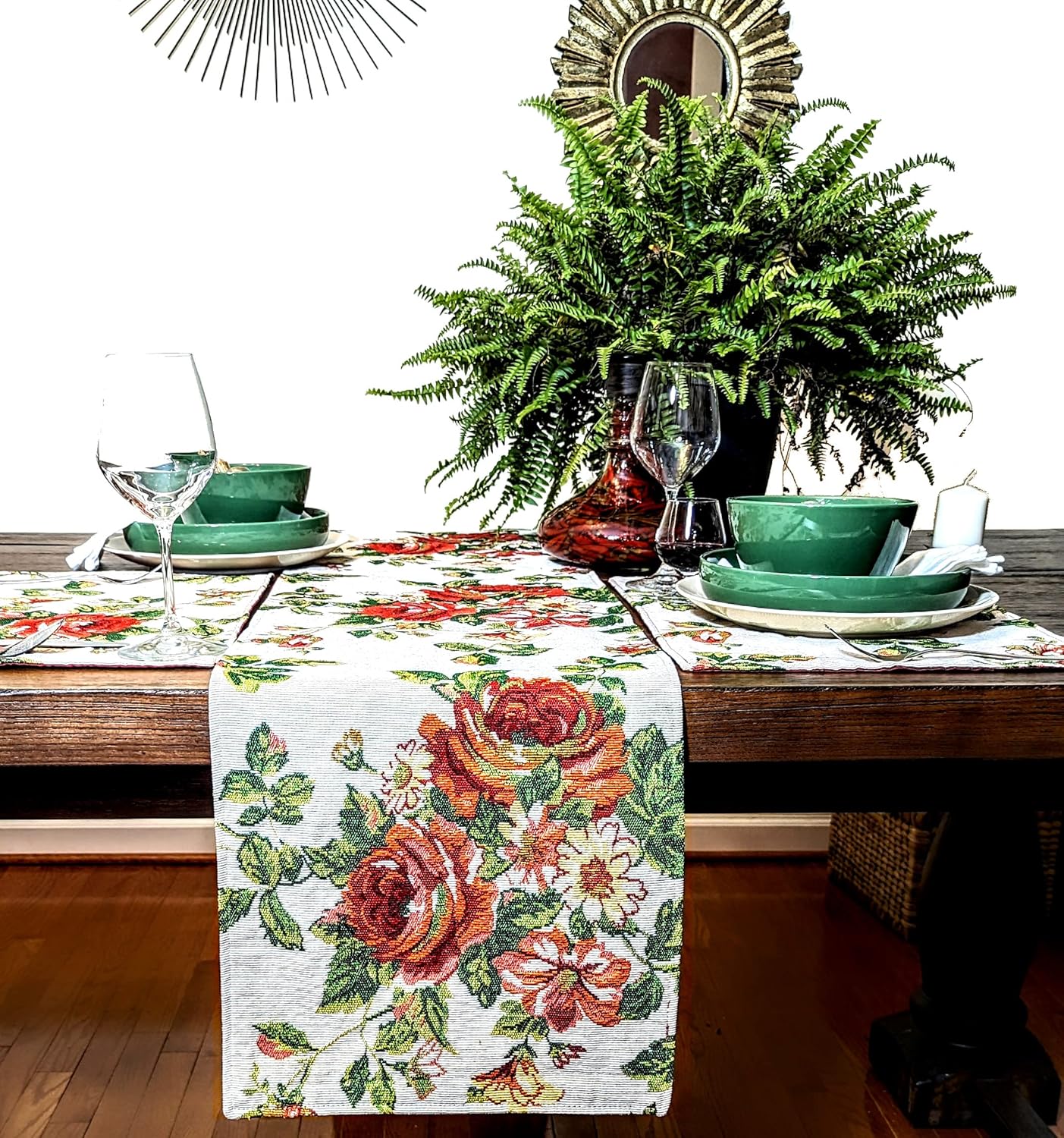 Tache Sweet Roses Spring Summer Traditional Country Vintage White Red Floral Decorative Woven Tapestry Kitchen Coffee Table Runners Scarfs, 13x72