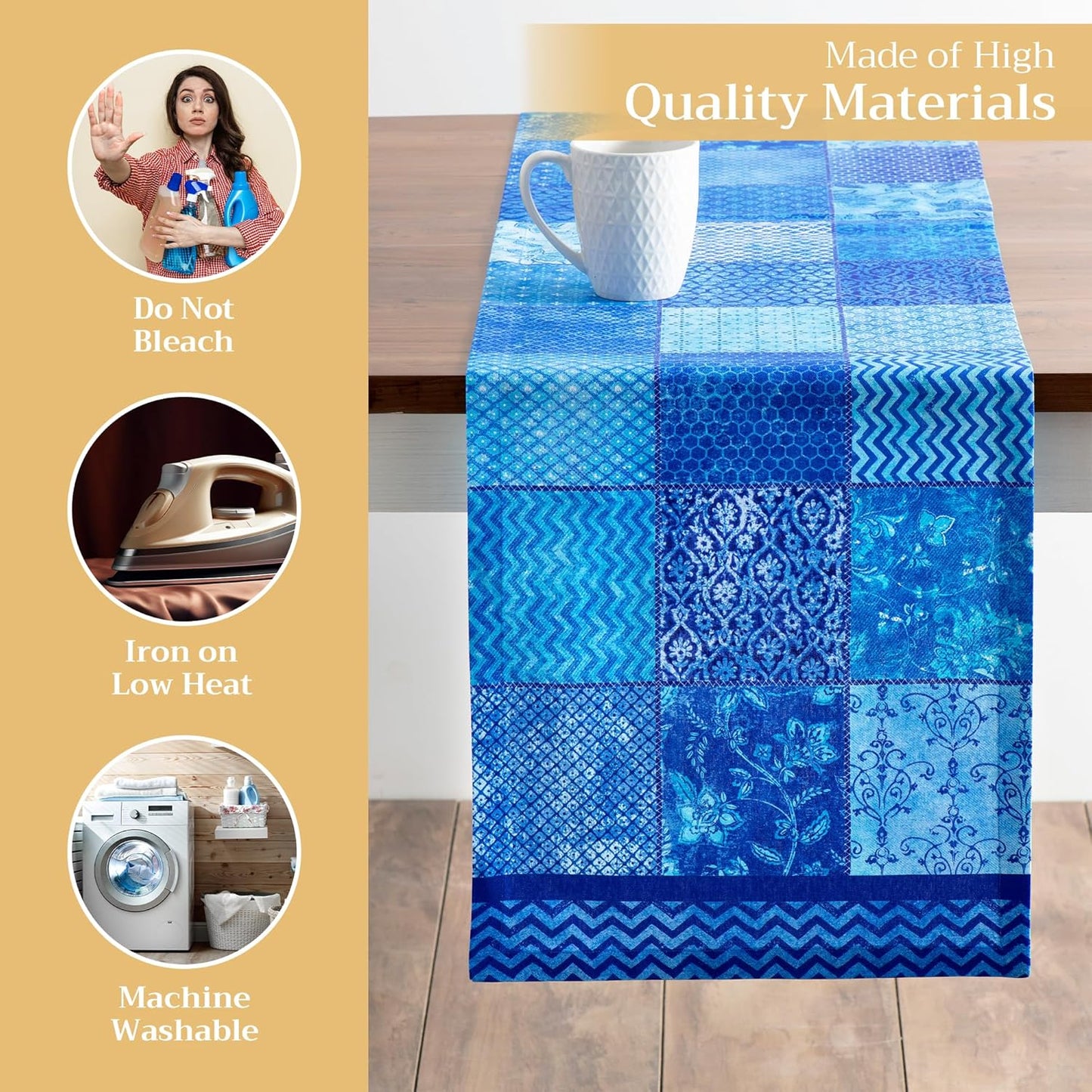 Maison d' Hermine Table Runner 100% Cotton Single Layer Table Runners 108 inches Long Decorative for Home Kitchen Dining Party Wedding Bridal Shower Spring Summer (Indigo Love, 14.50" x 108")