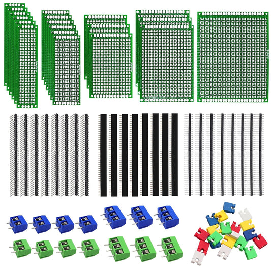 82 Piece Double Sided PCB Board Kit with 5 Sizes,40Pin 2.54mm Male & Female Header Connectors - Ideal for DIY Soldering,Electronic Projects, Arduino Kits,and Circuit Prototyping