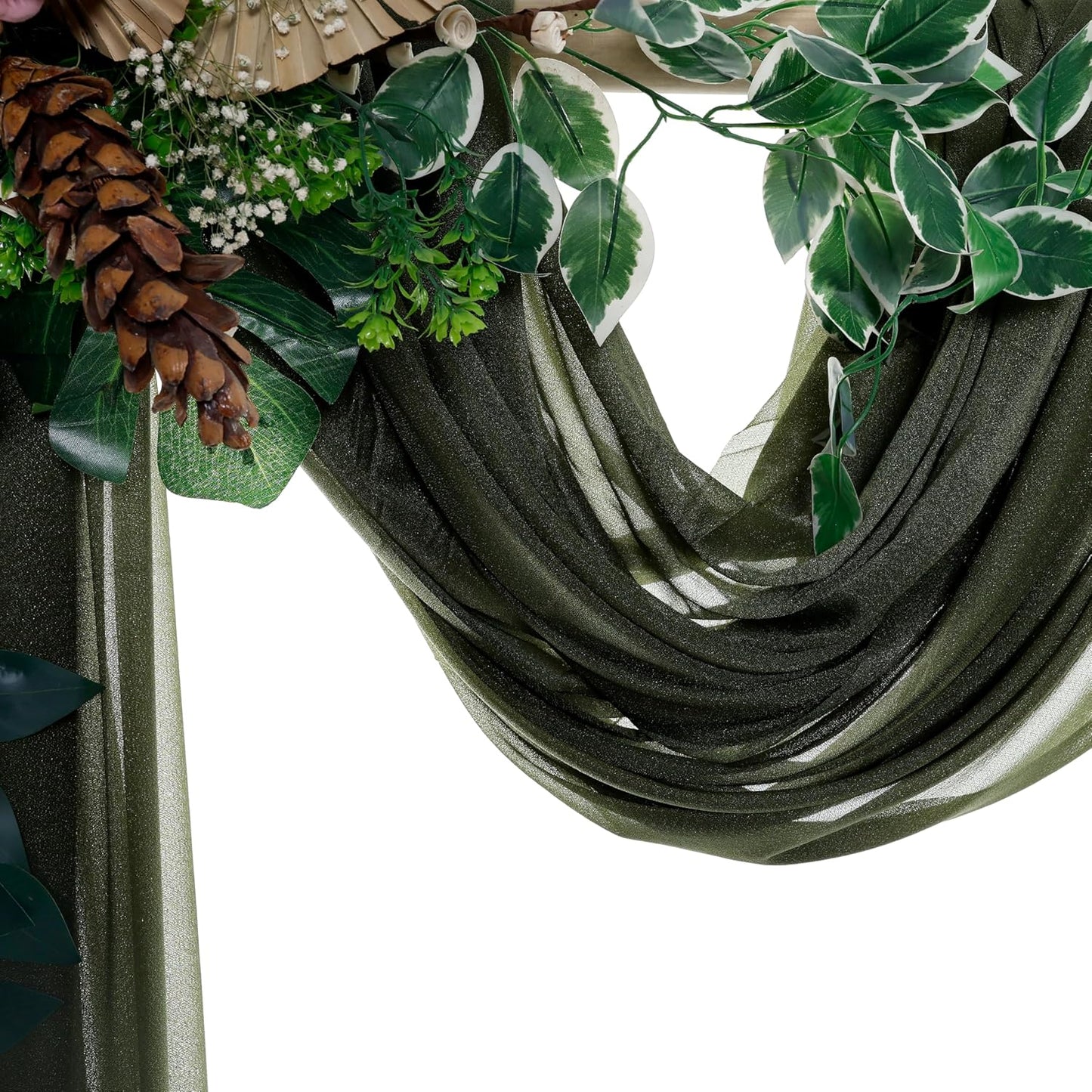 VDS Pack of 3 Panel (30 Inch X 20 Feet) Wedding Arch Draping Fabric Sheer Chiffon Fabric Drapery for Wedding Ceremony Reception Swag Backdrop Canopy Chuppah ARBO Altars Decoration (Olive)